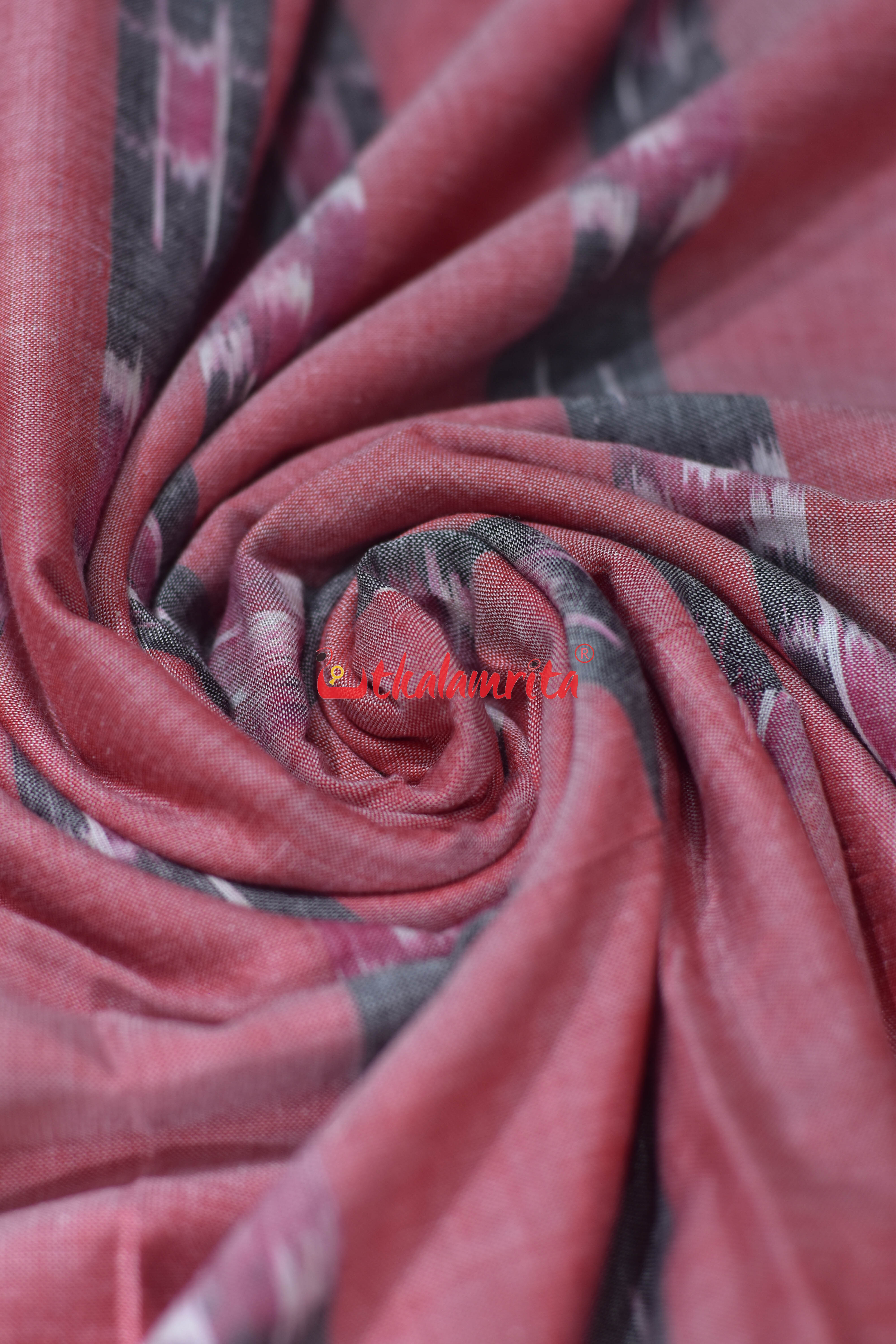 Peach Body Grey Lines Pasapali Cotton (Fabric)