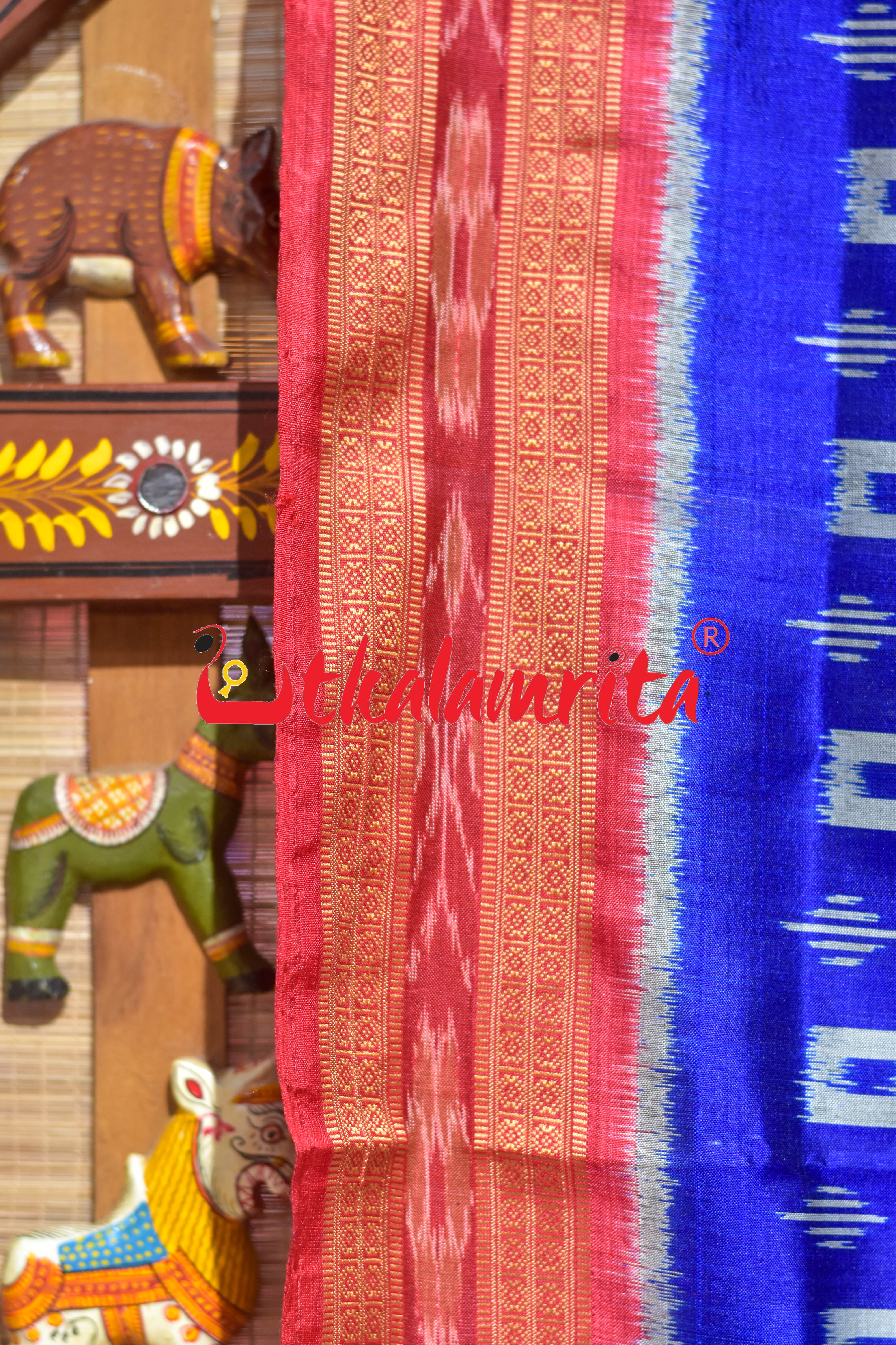 Blue Red Tribal Pasapali Khandua Silk Saree