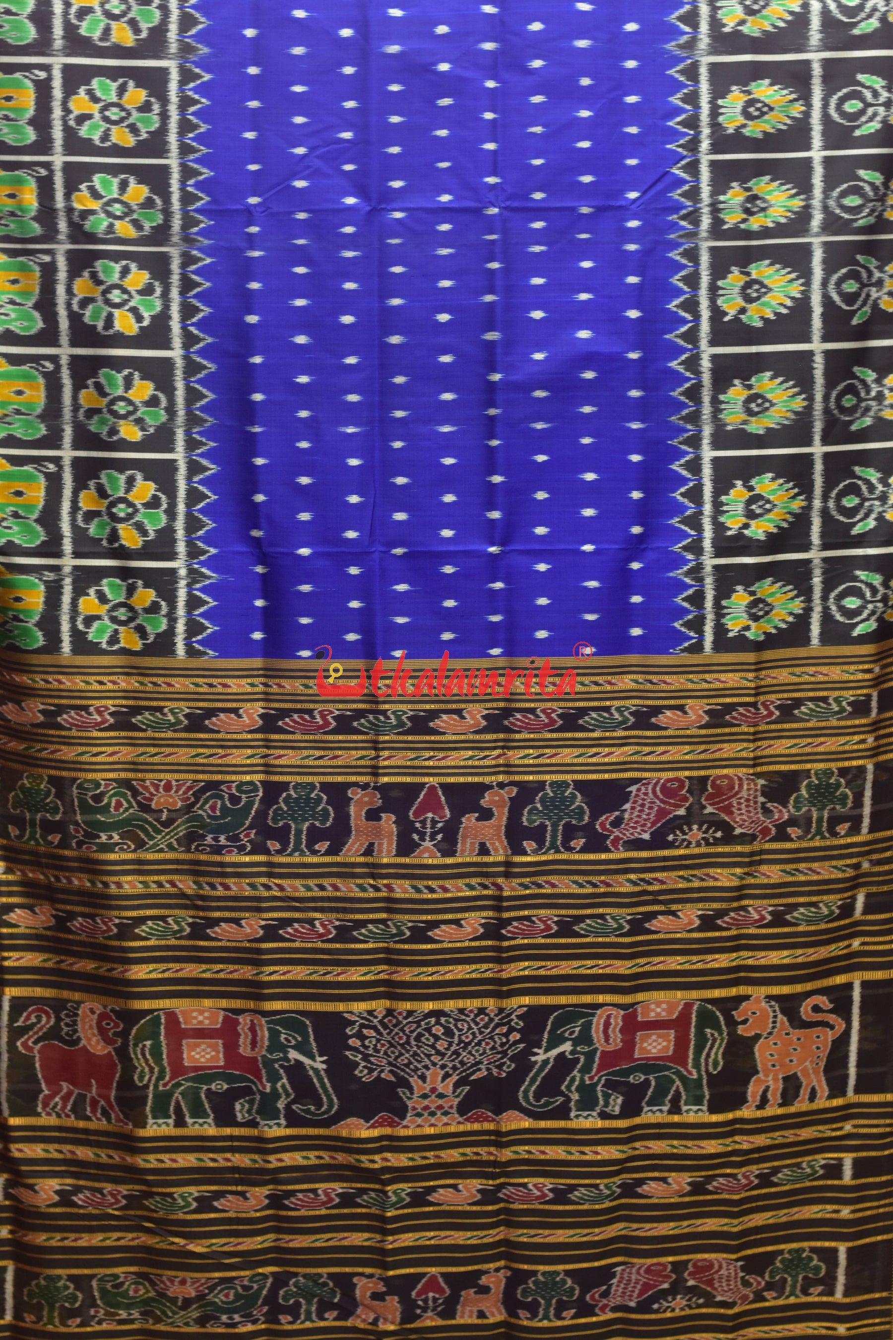 Blue Dot Border Nabakothi Silk Saree