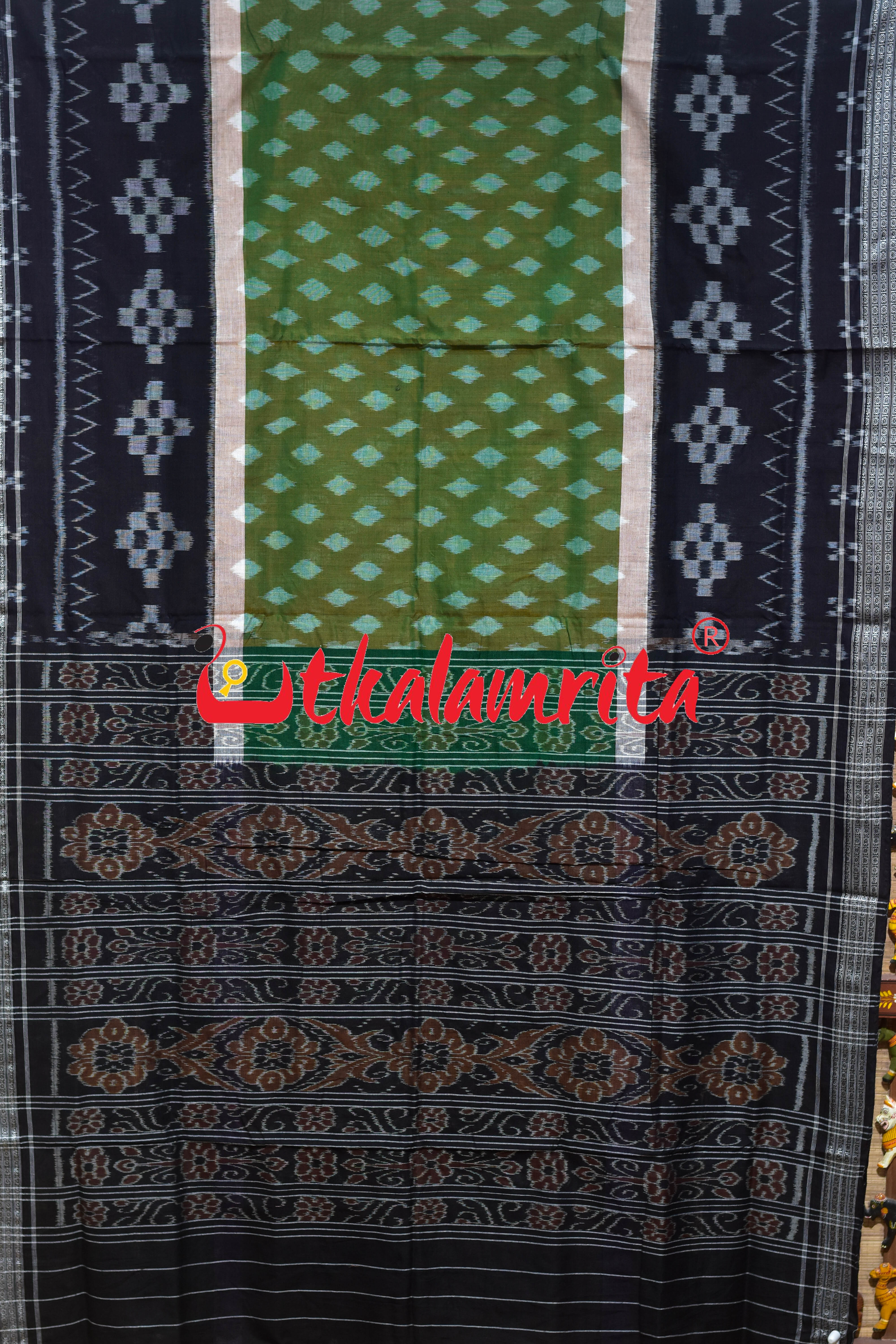 Green Red Double Shade Pasapali Border Khandua Cotton Saree