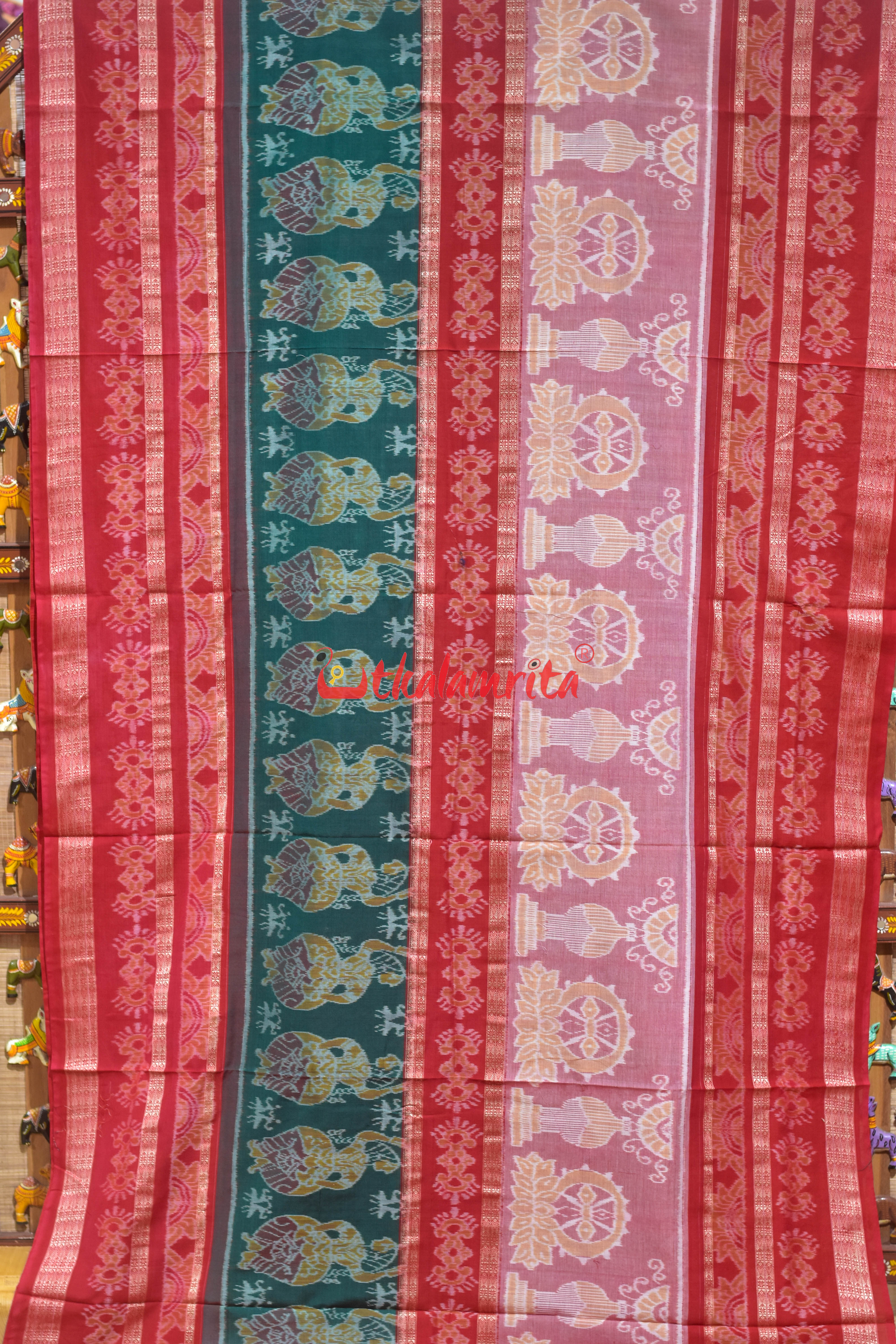 Chakra Nartaki 6D Pink Green Sambalpuri Cotton Saree