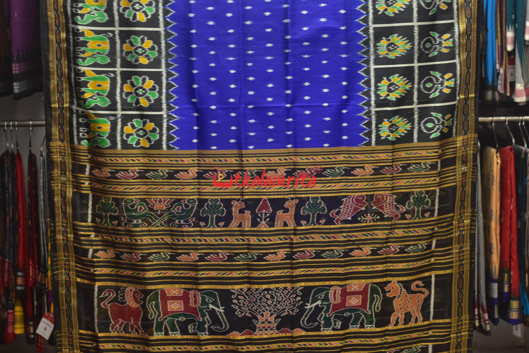 Blue Dot Border Nabakothi Silk Saree