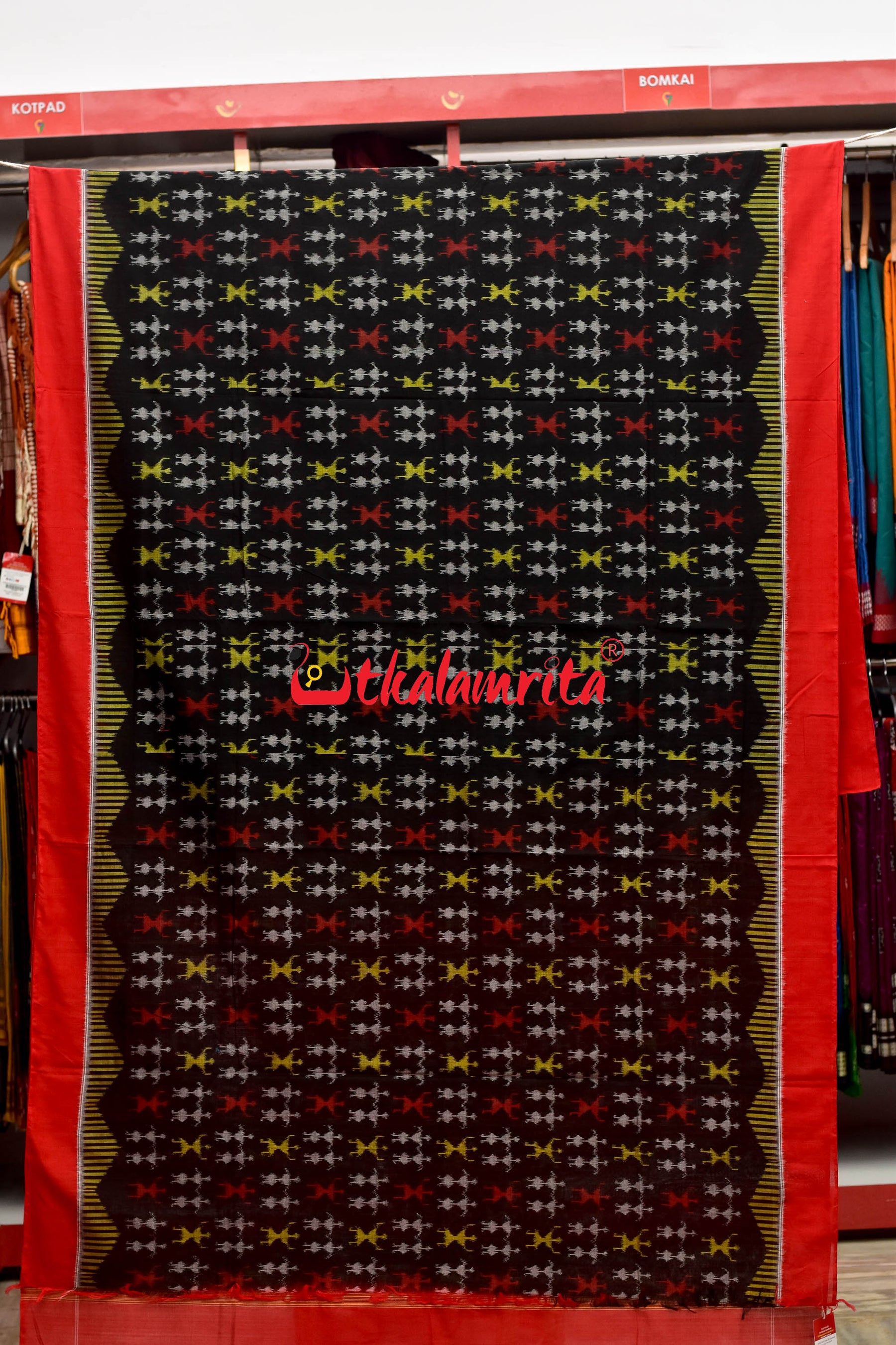 Borderless Tribal Black Sambalpuri Cotton Saree