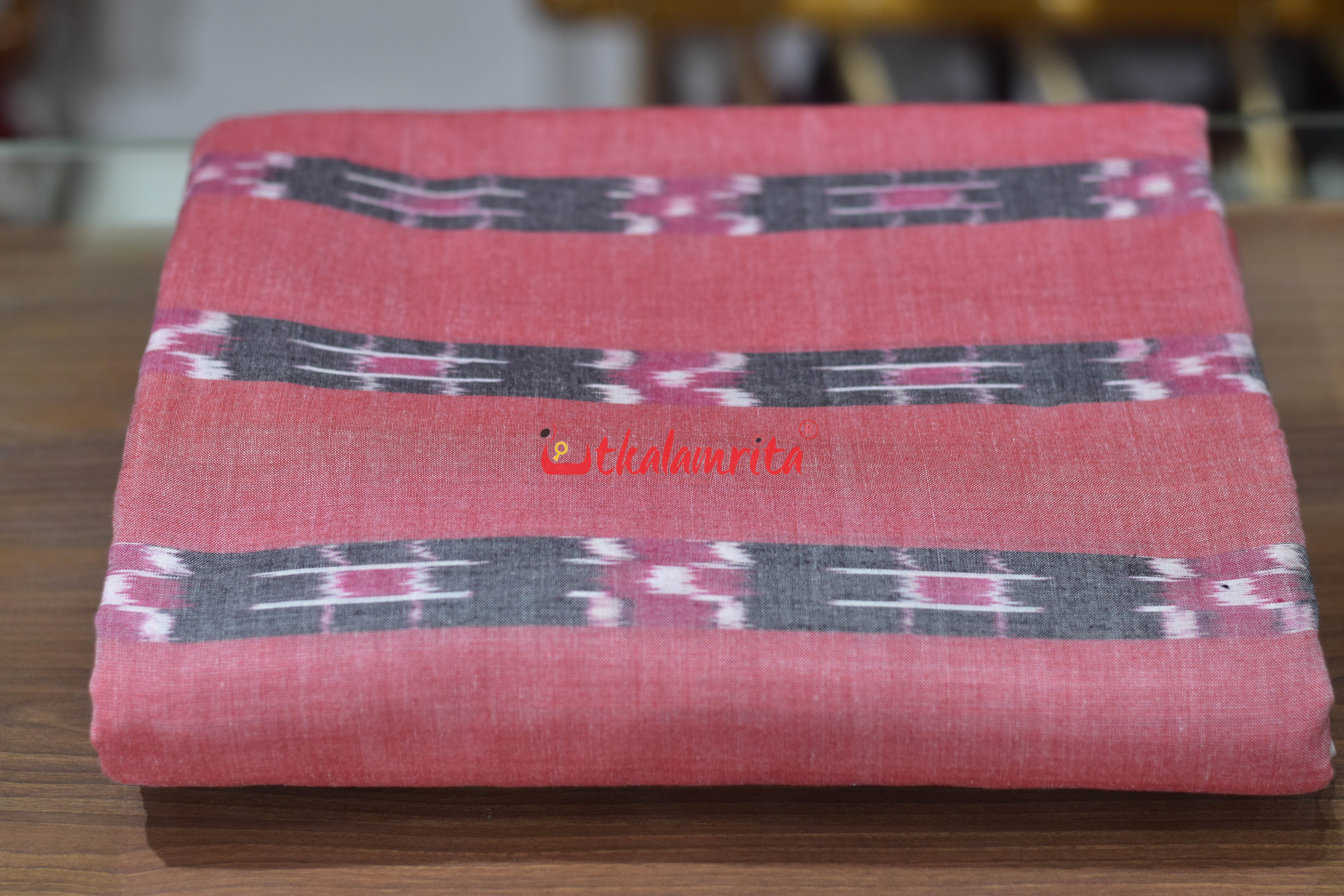 Peach Body Grey Lines Pasapali Cotton (Fabric)