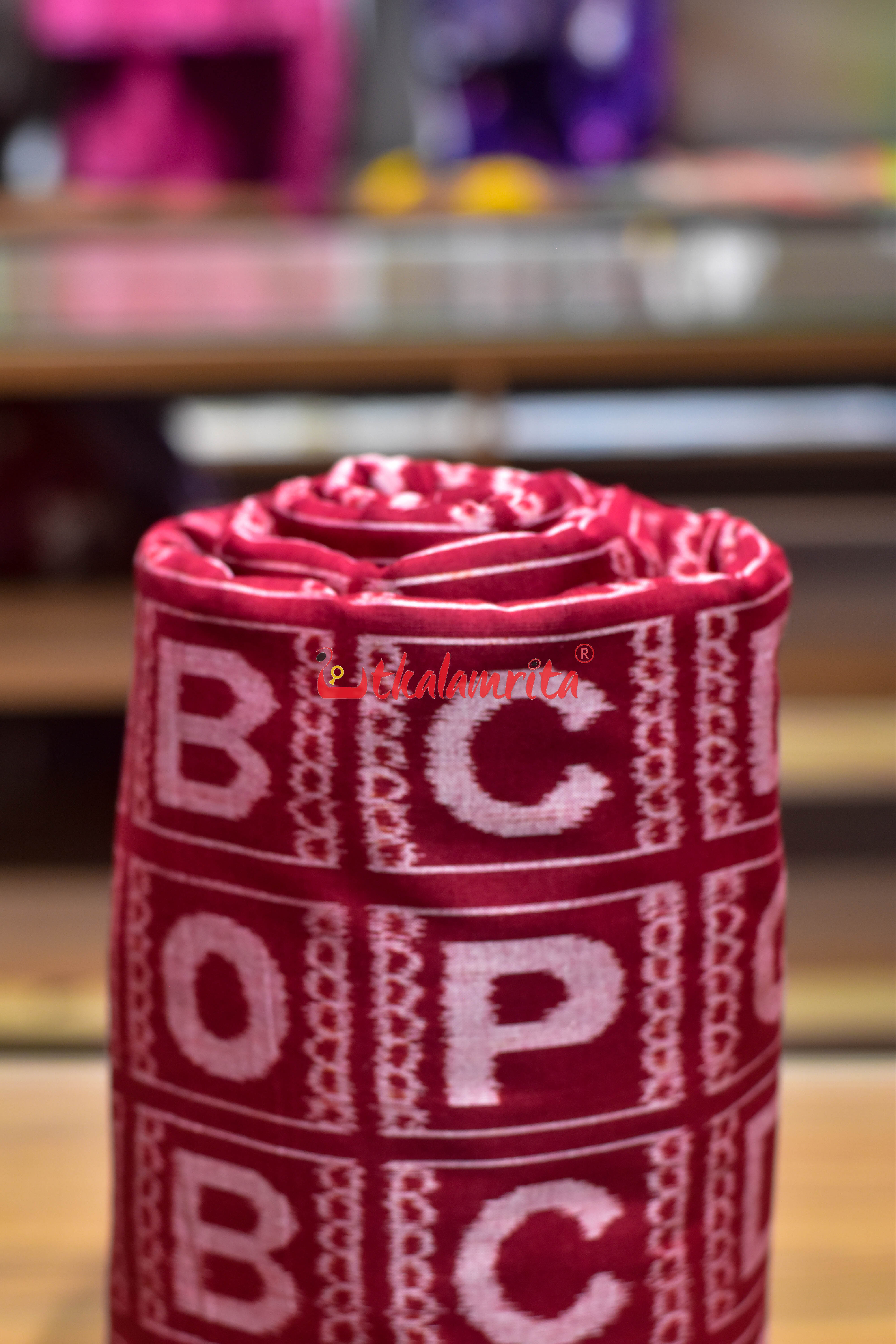 Maroon English Kothi Alphabets Cotton (Fabric)