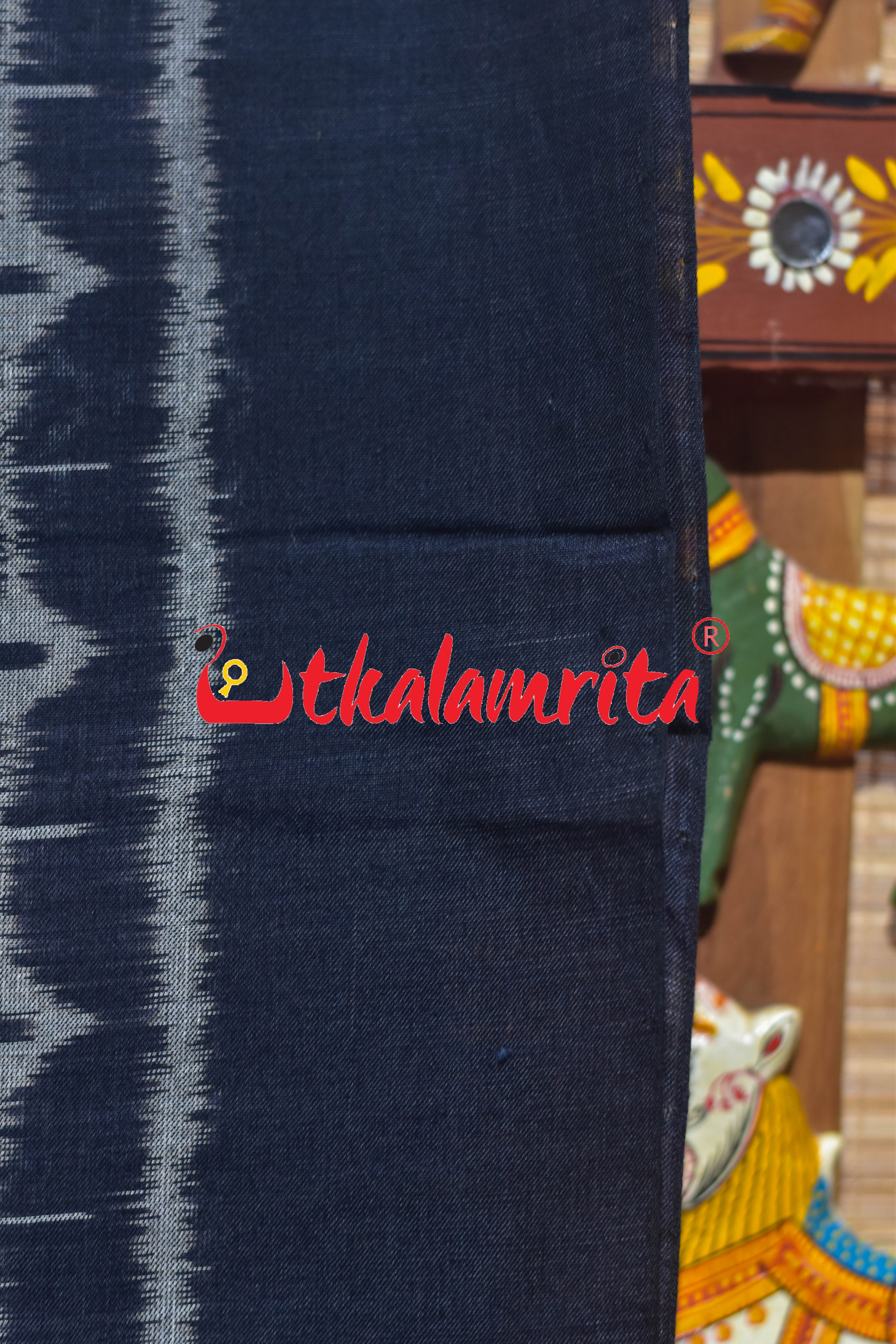 Black Chessboard Khandua Cotton Saree