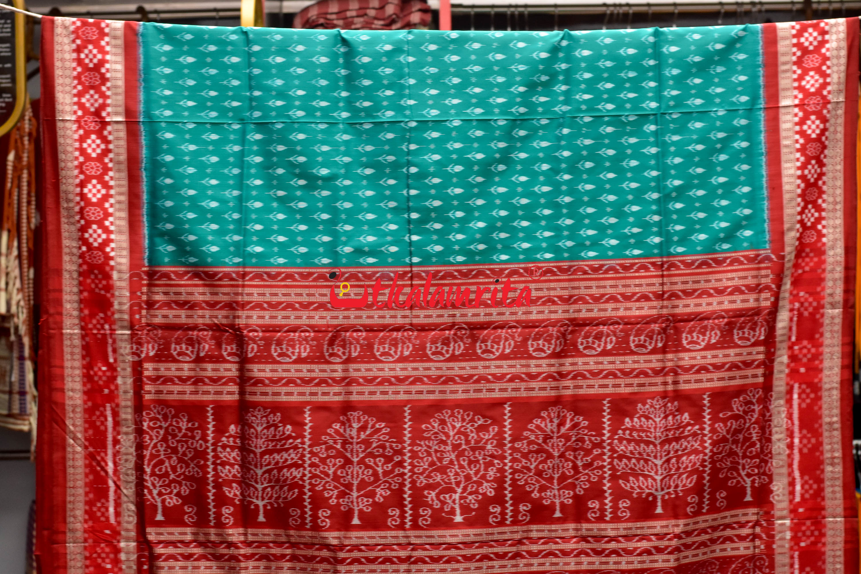 Sea Green Kadha Pasapali Border Sambalpuri Silk