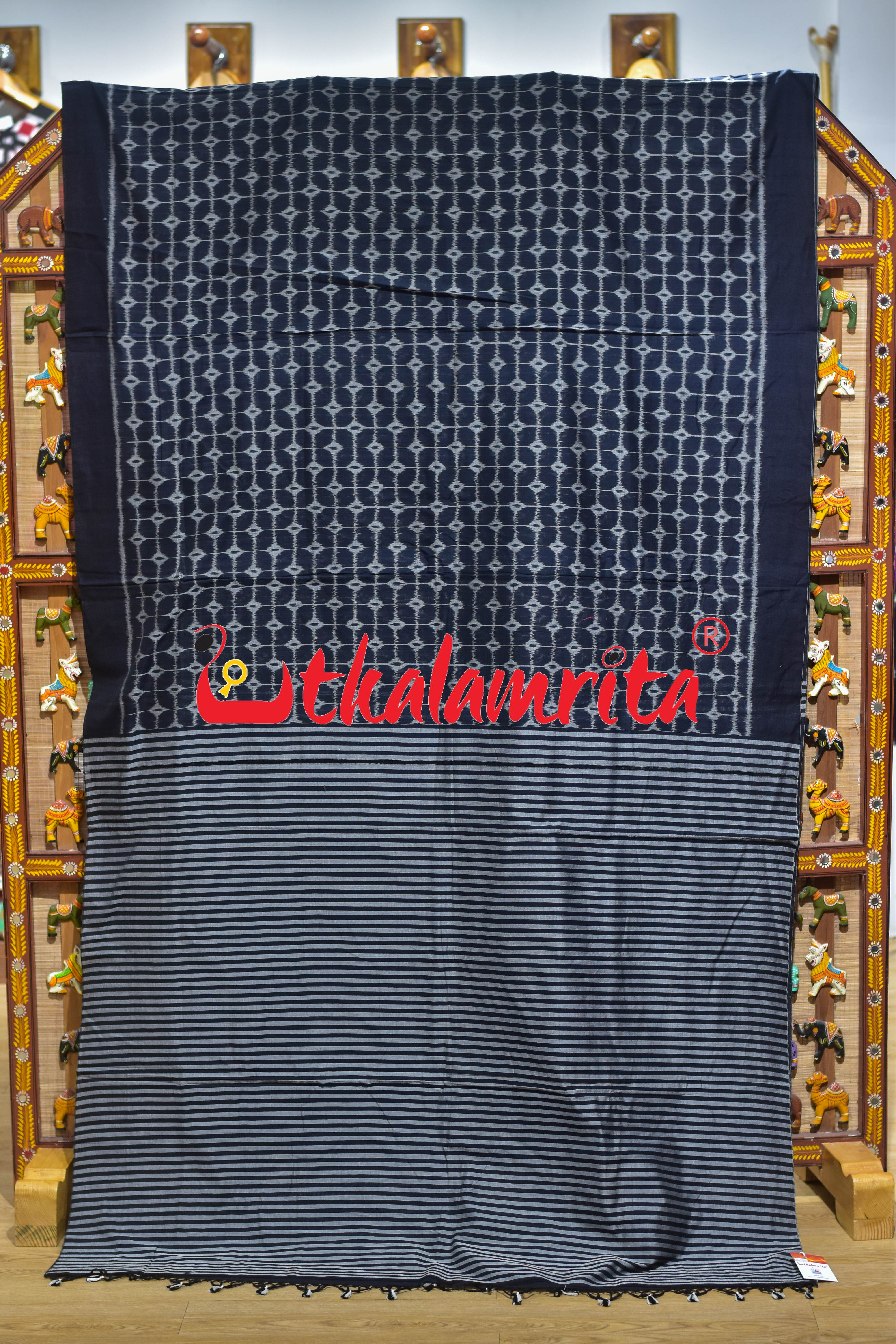 Black Chessboard Khandua Cotton Saree