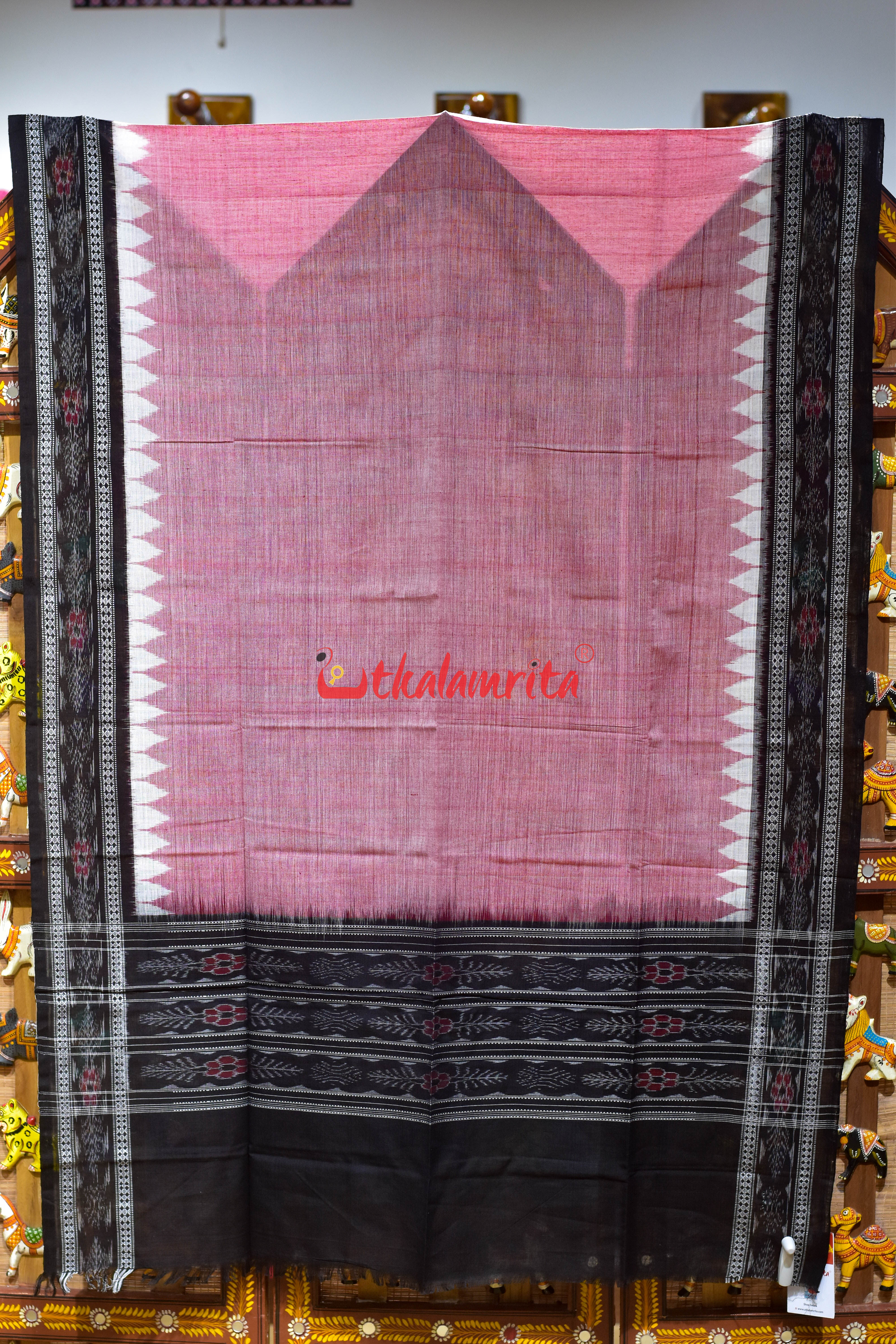 Peach Black Flower Bandha Cotton (Dupatta)