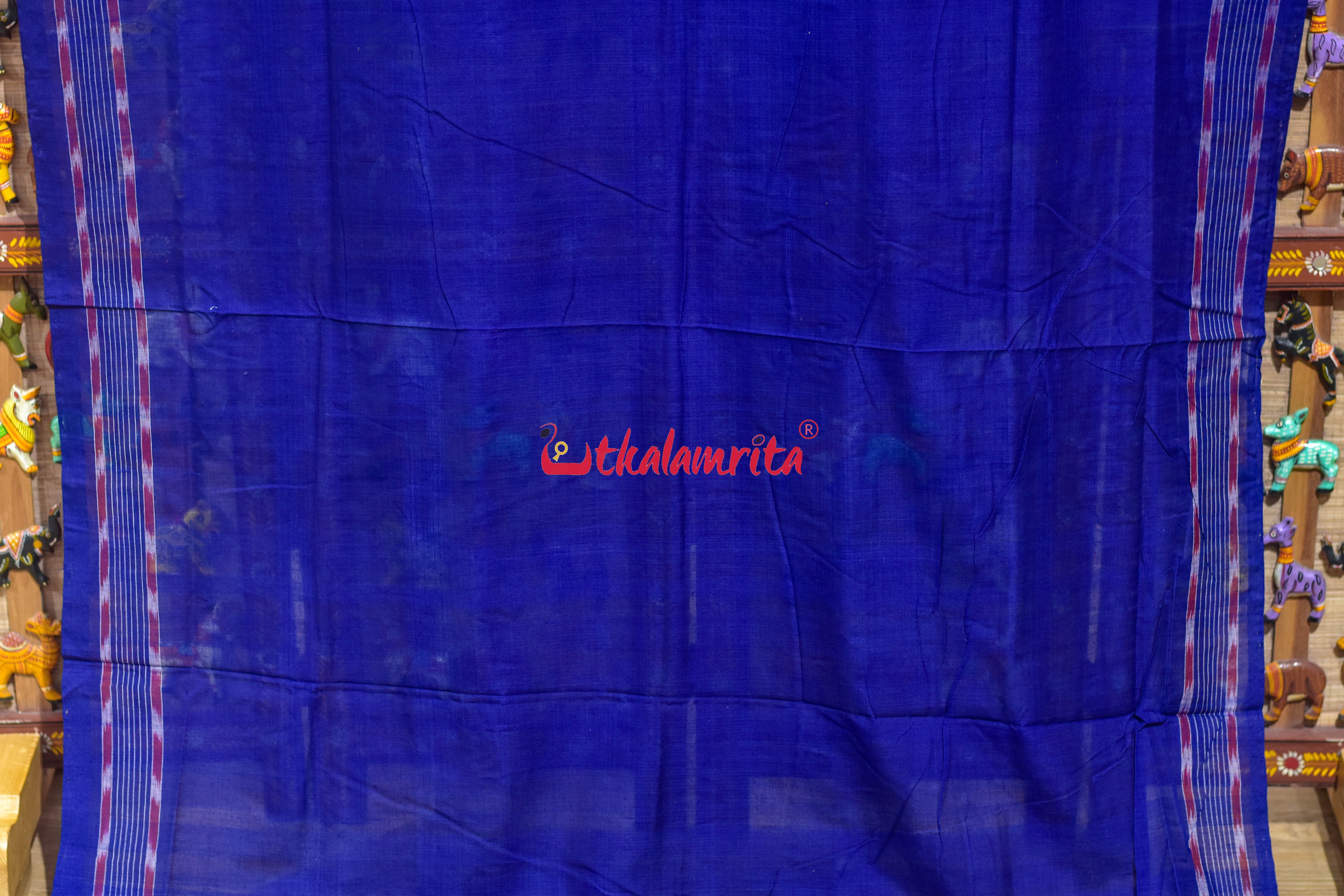 Dhanpatri Cream Blue Cotton Saree