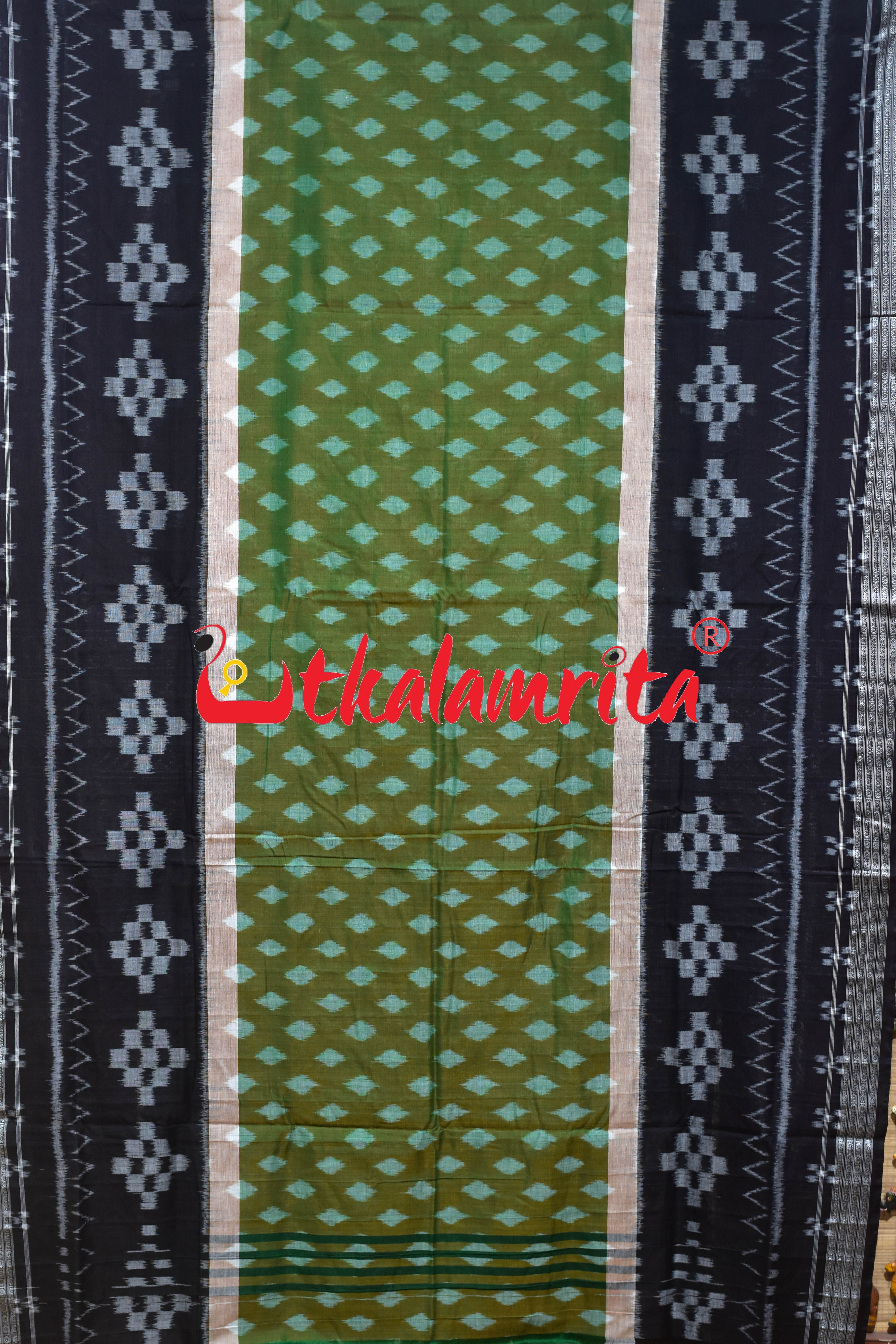 Green Red Double Shade Pasapali Border Khandua Cotton Saree