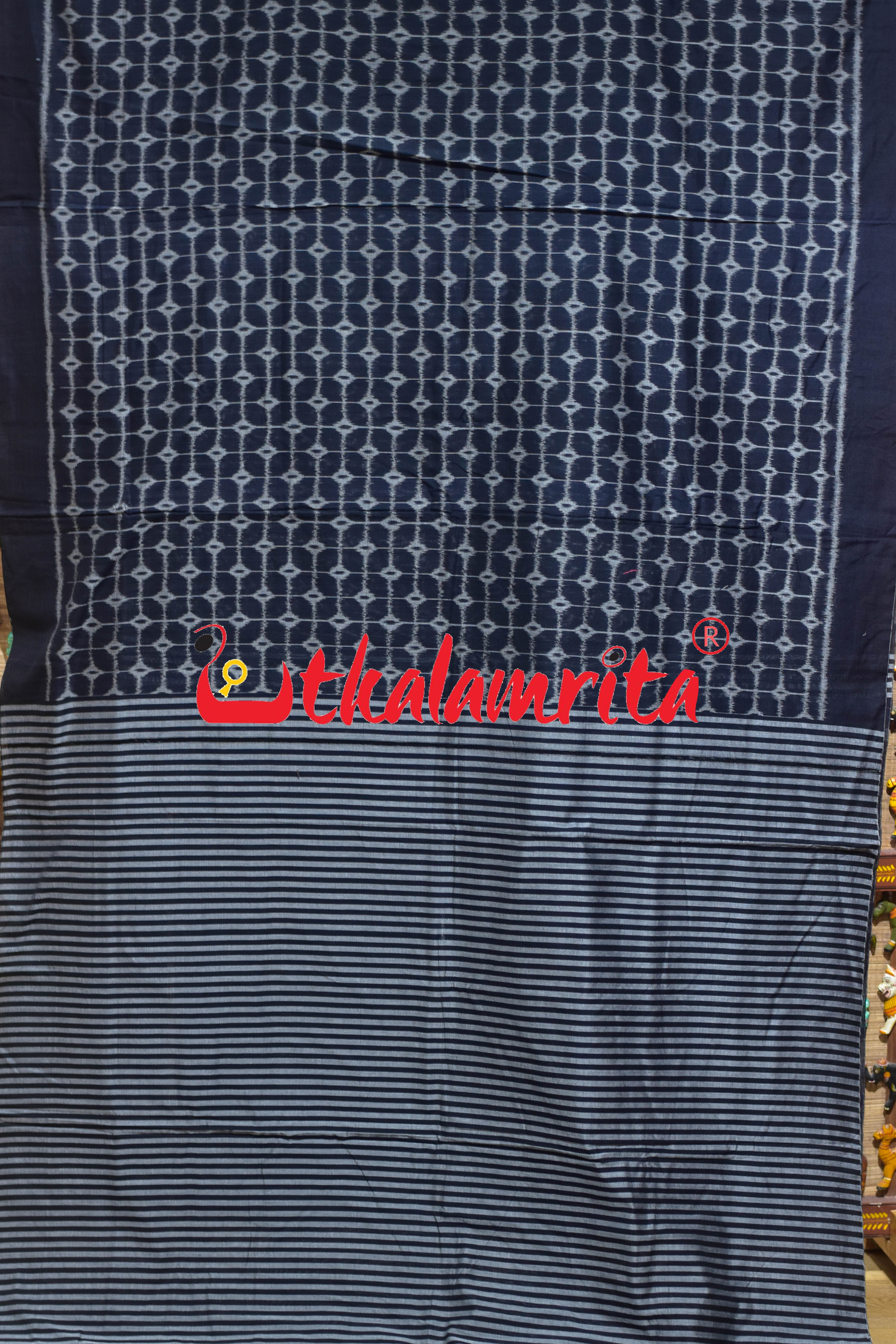 Black Chessboard Khandua Cotton Saree