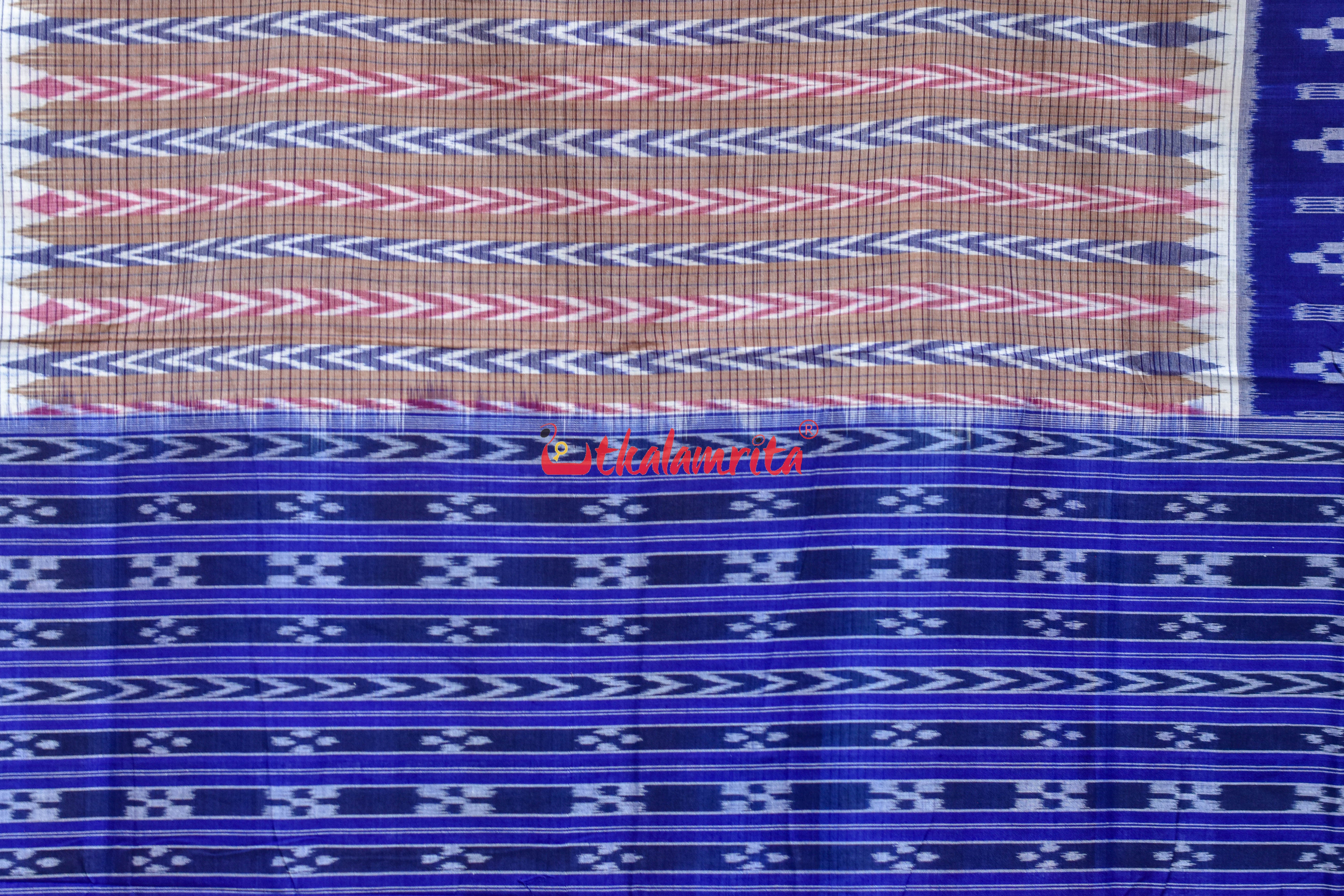 Dhanpatri Cream Blue Cotton Saree