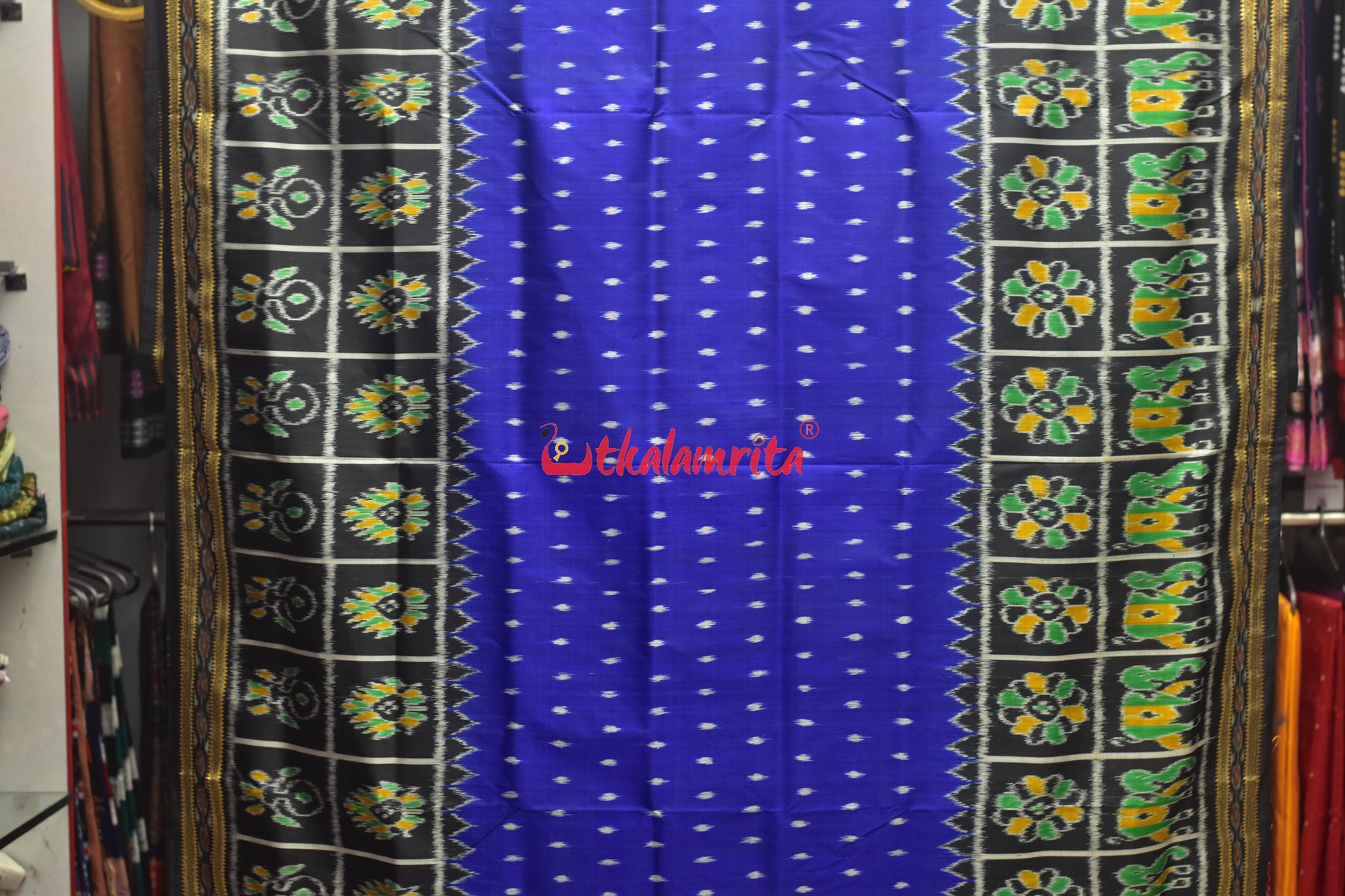 Blue Dot Border Nabakothi Silk Saree