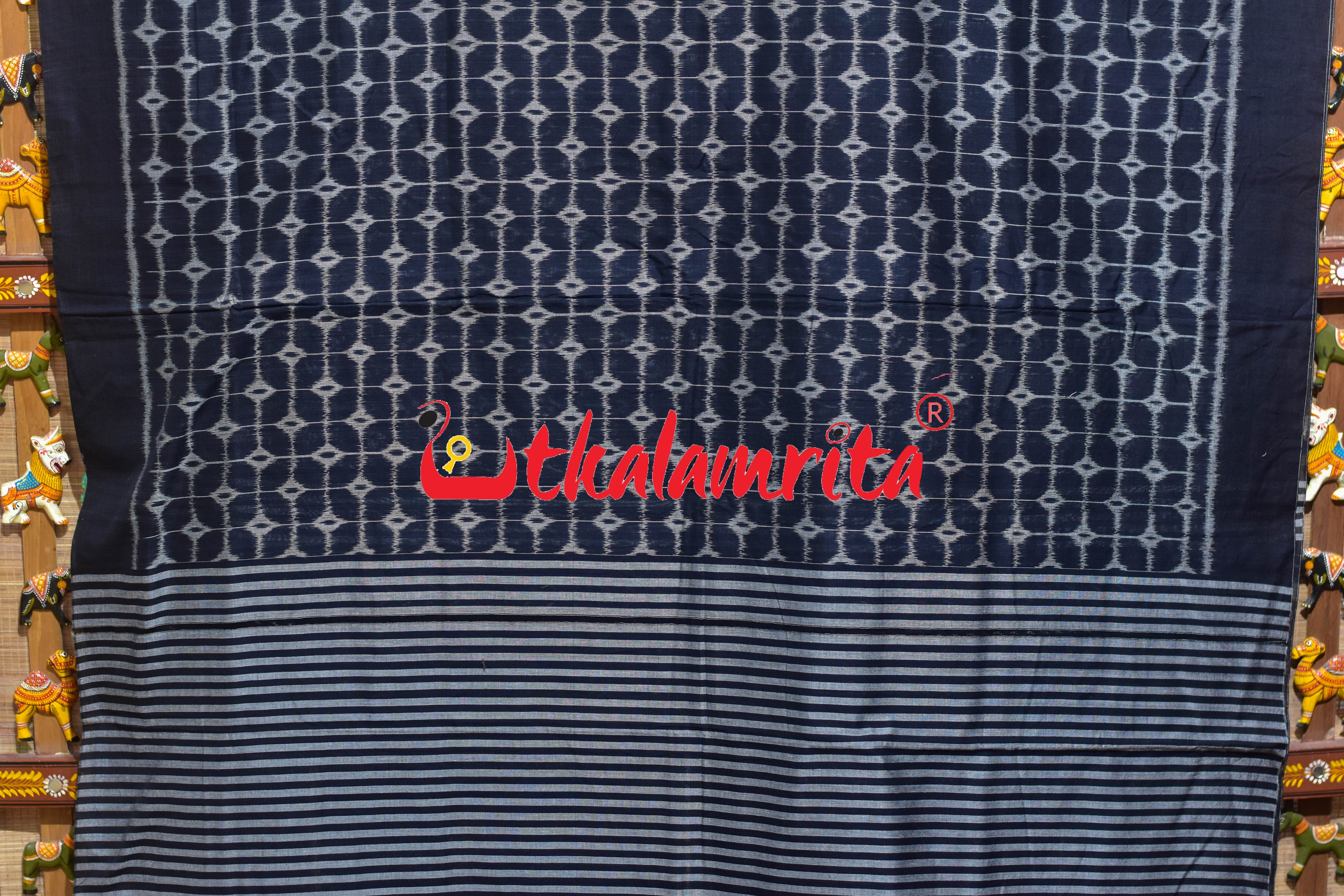 Black Chessboard Khandua Cotton Saree