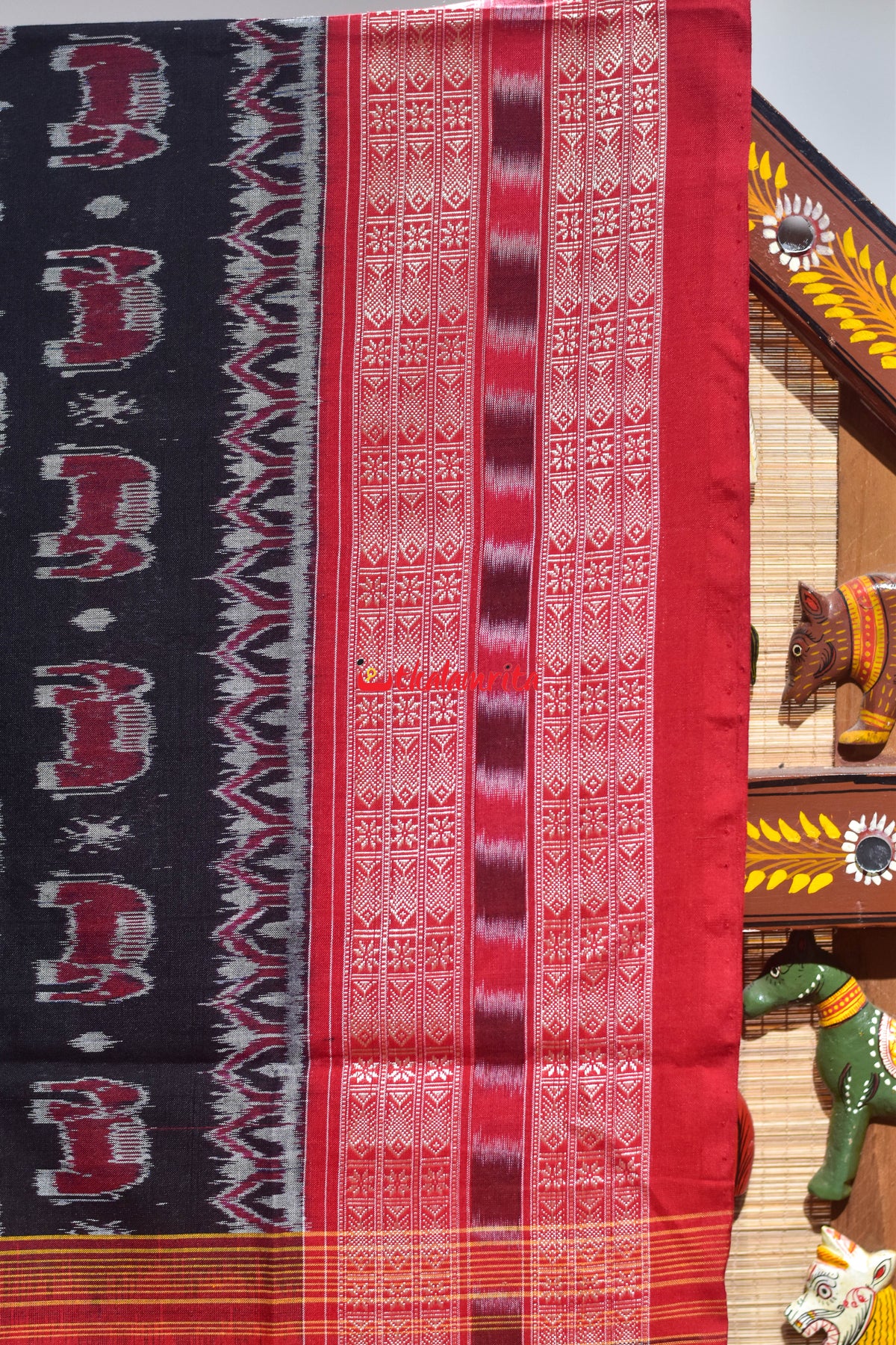 Black Red House Tribal Sambalpuri Cotton Saree