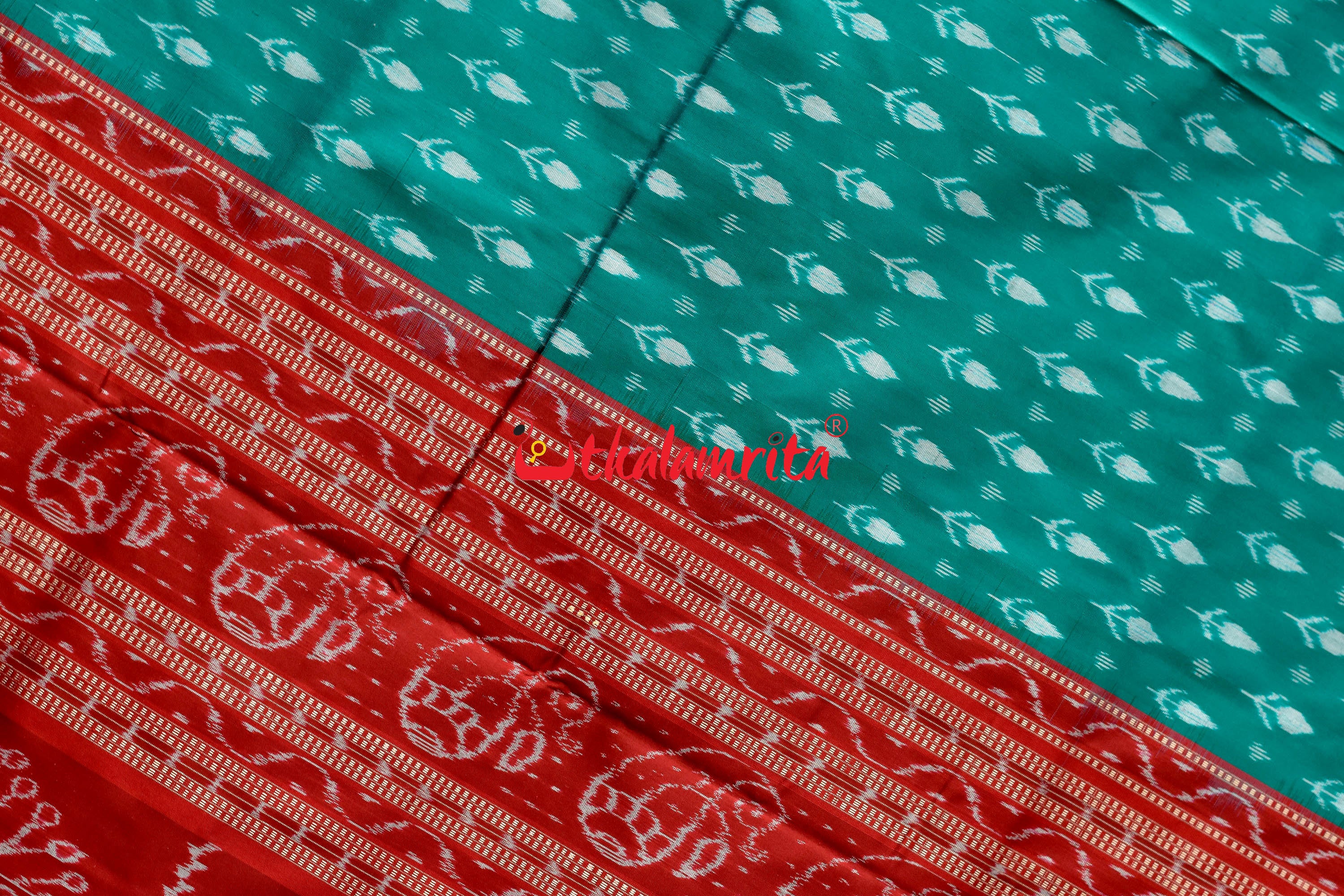 Sea Green Kadha Pasapali Border Sambalpuri Silk