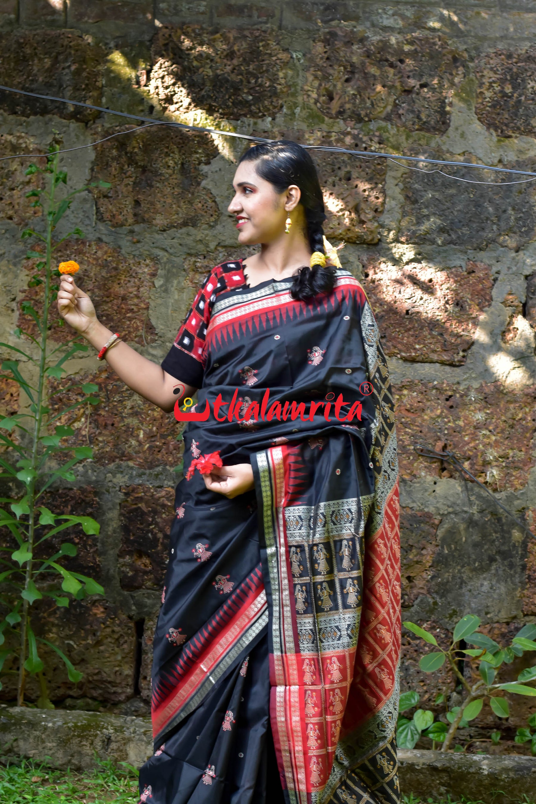 Black Doll Bomkai Double Border Silk Saree