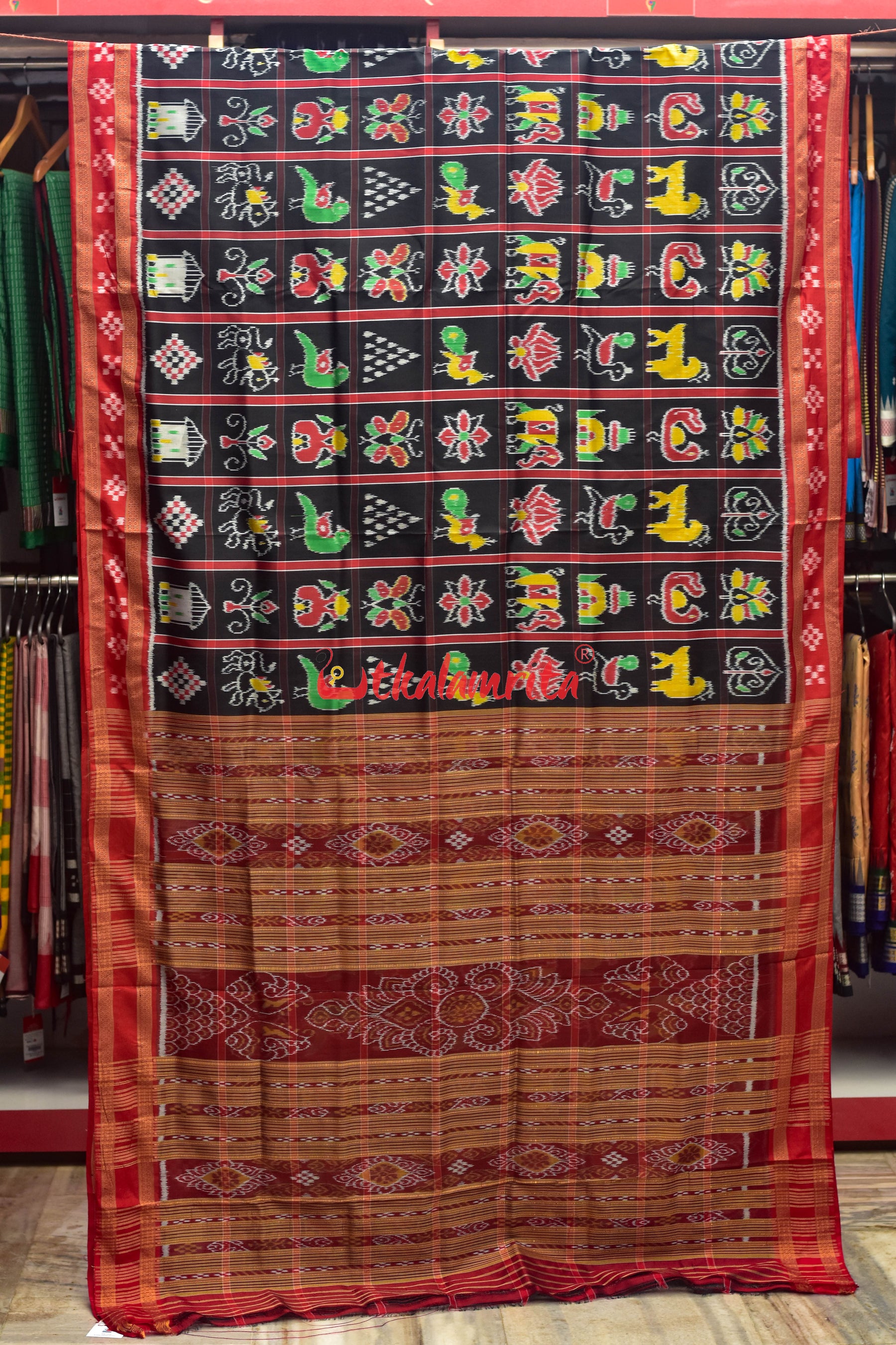 Black Red Pasapali Border Nabakothi Silk Saree