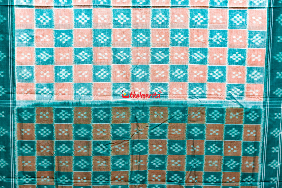 Peach Green Body Pasapali Khandua Cotton Saree