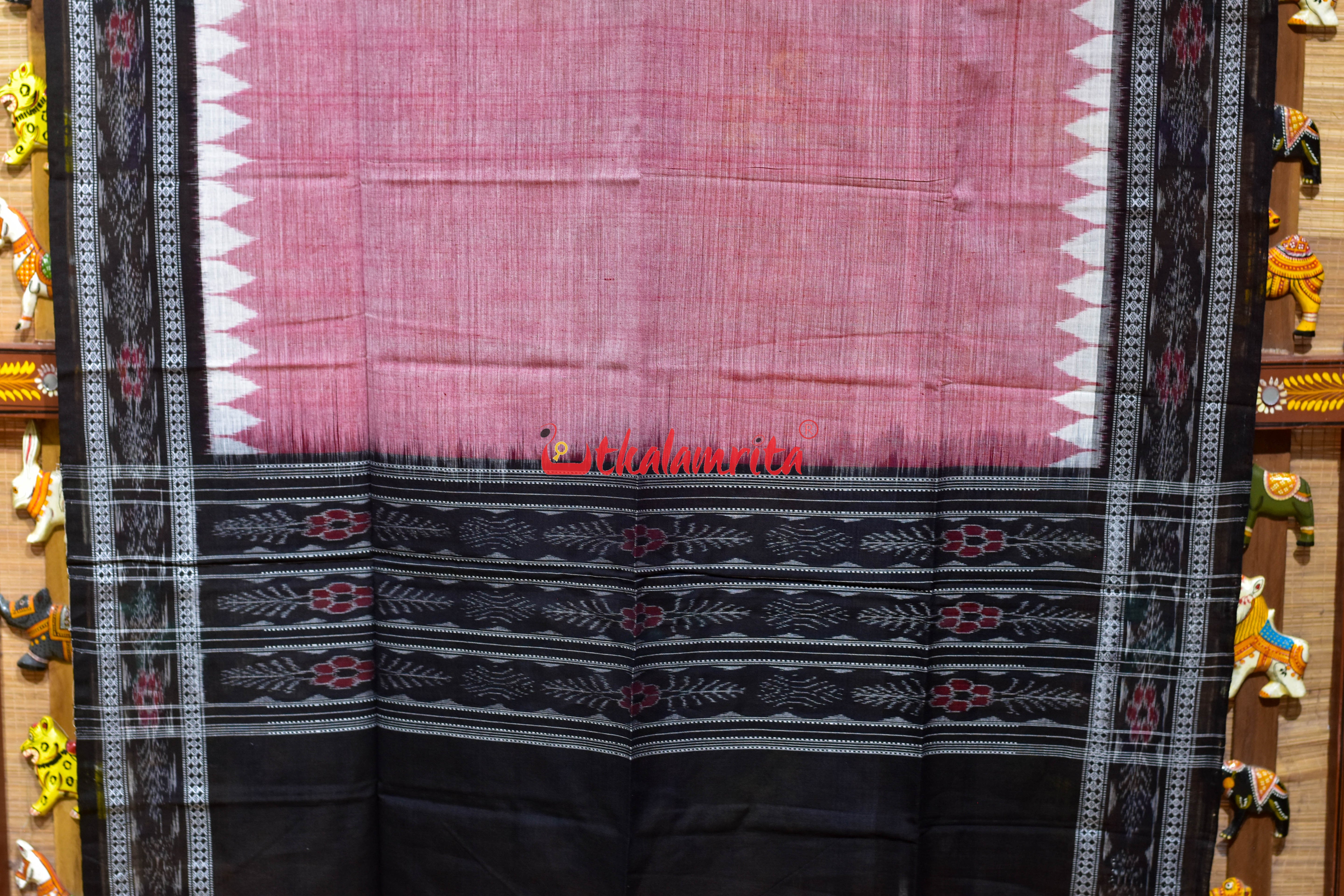 Peach Black Flower Bandha Cotton (Dupatta)
