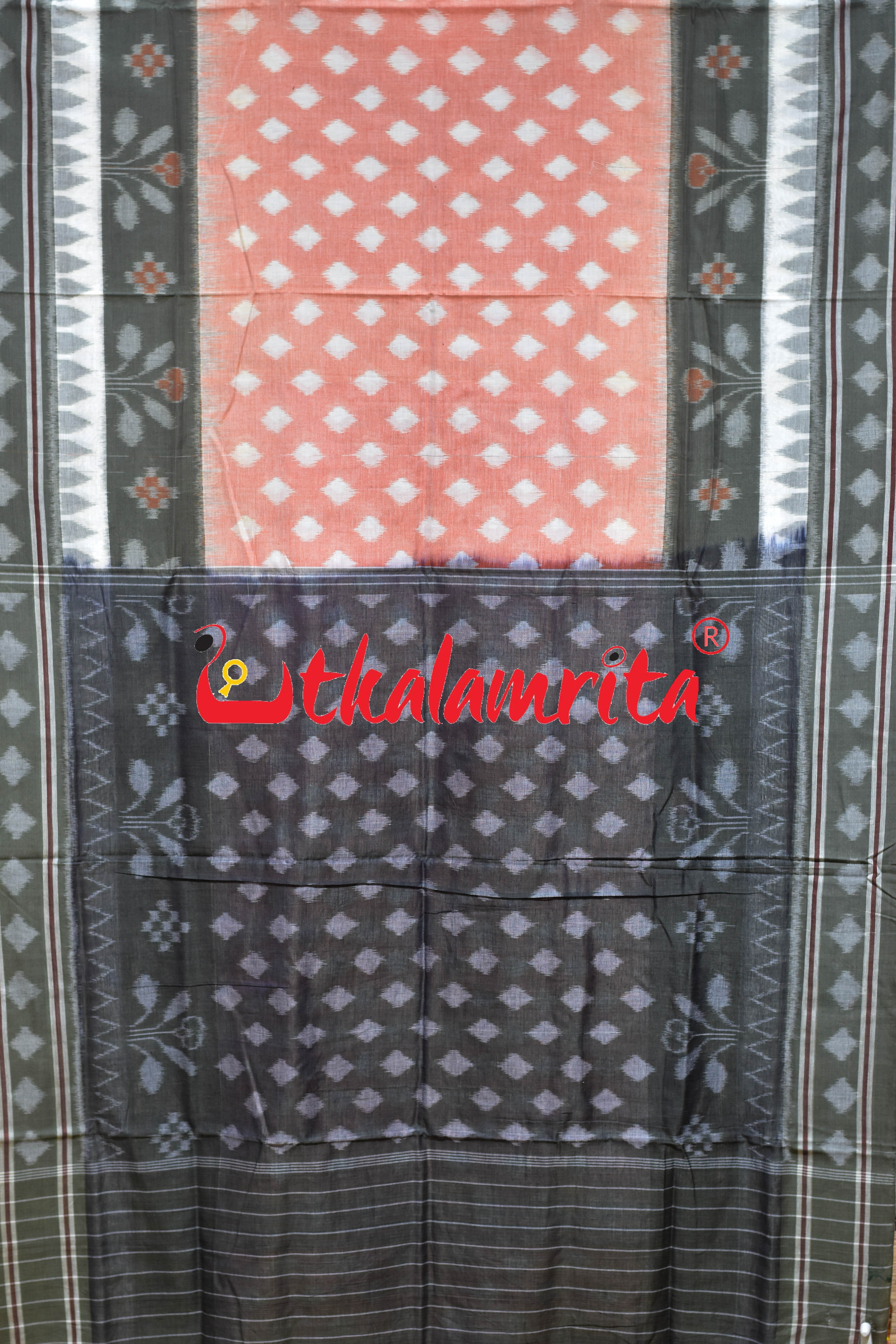 Peach Olive Pasapali Border Khandua Cotton Saree