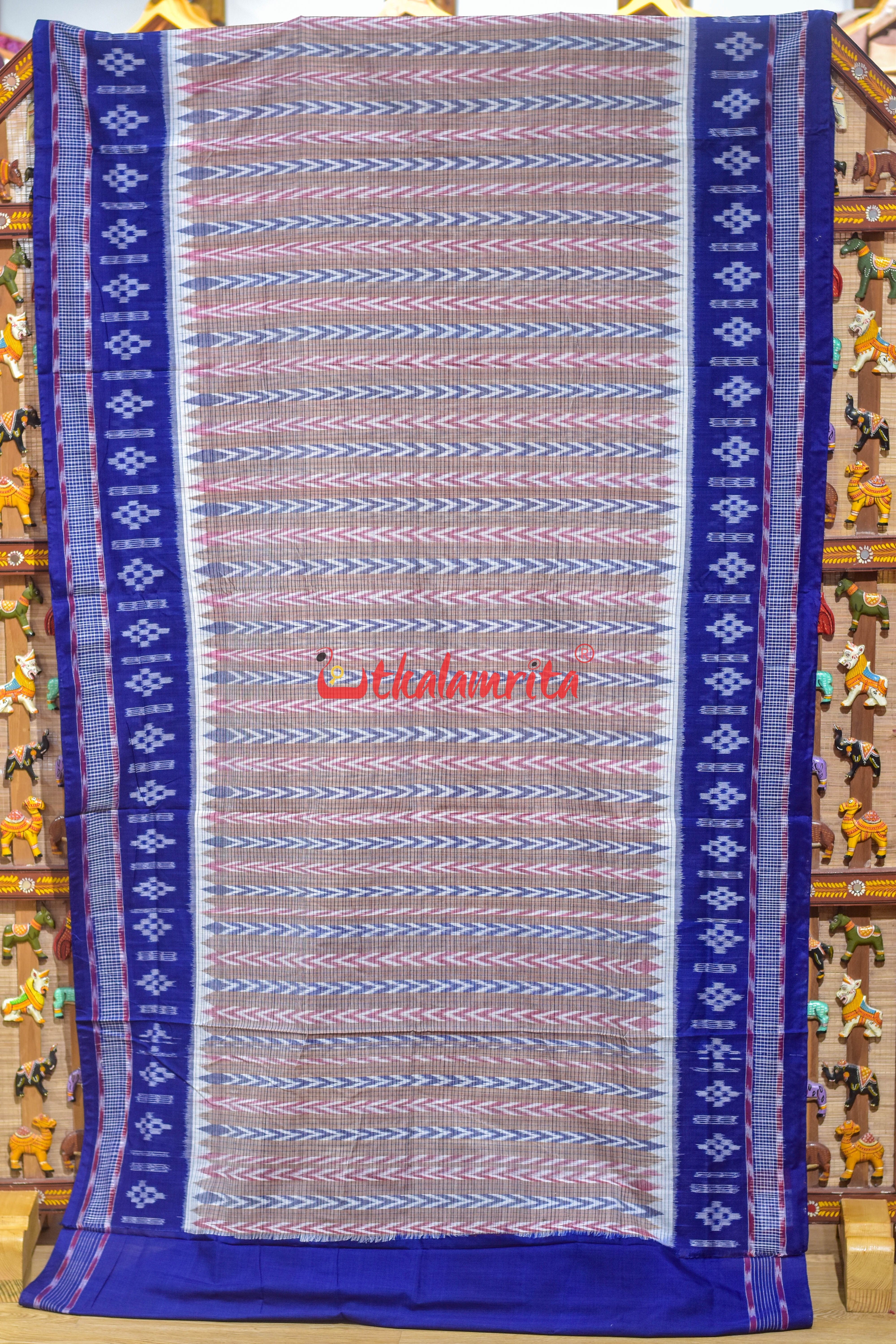 Dhanpatri Cream Blue Cotton Saree