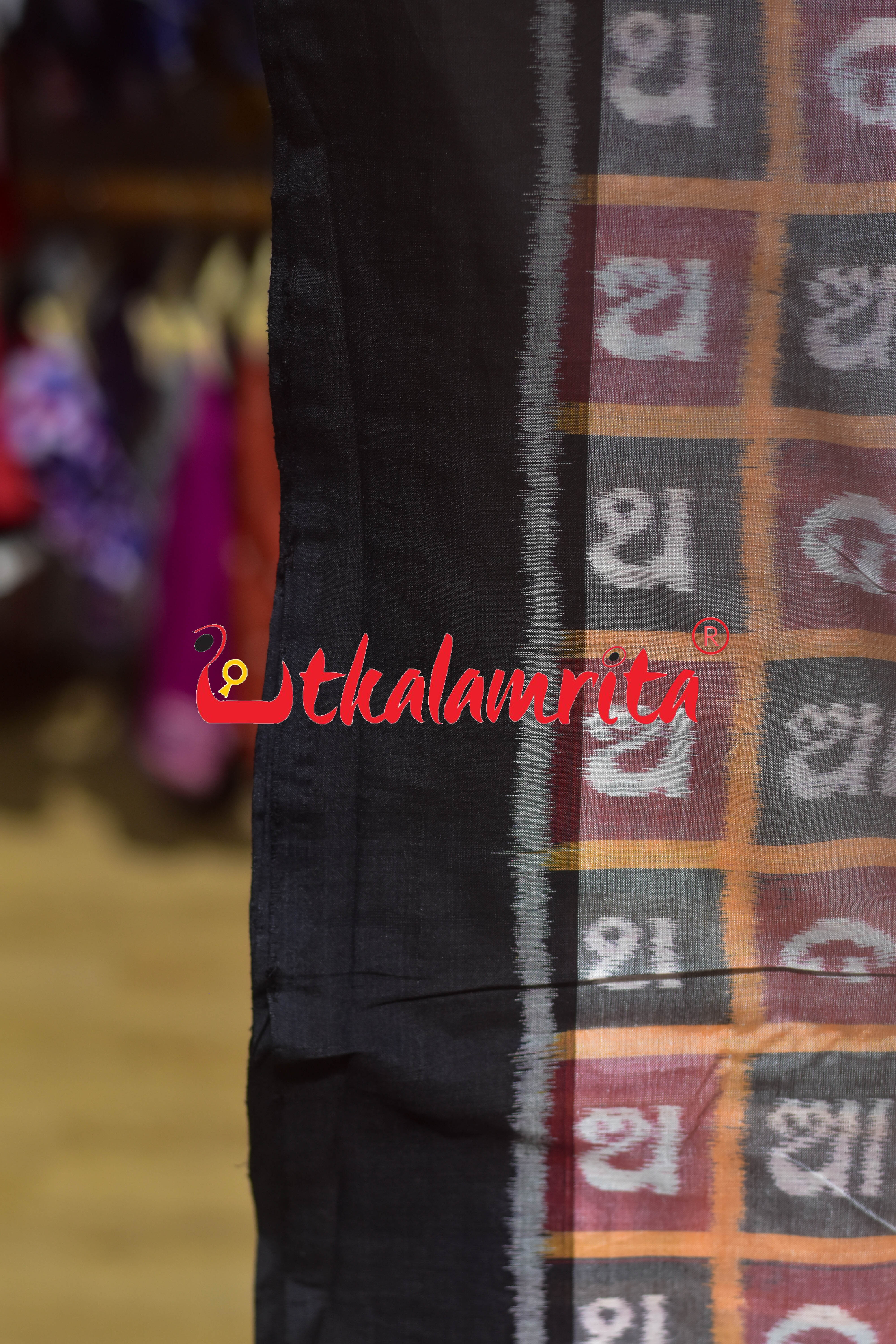Grey Red Odia Alphabets Sambalpuri Cotton (Fabric)