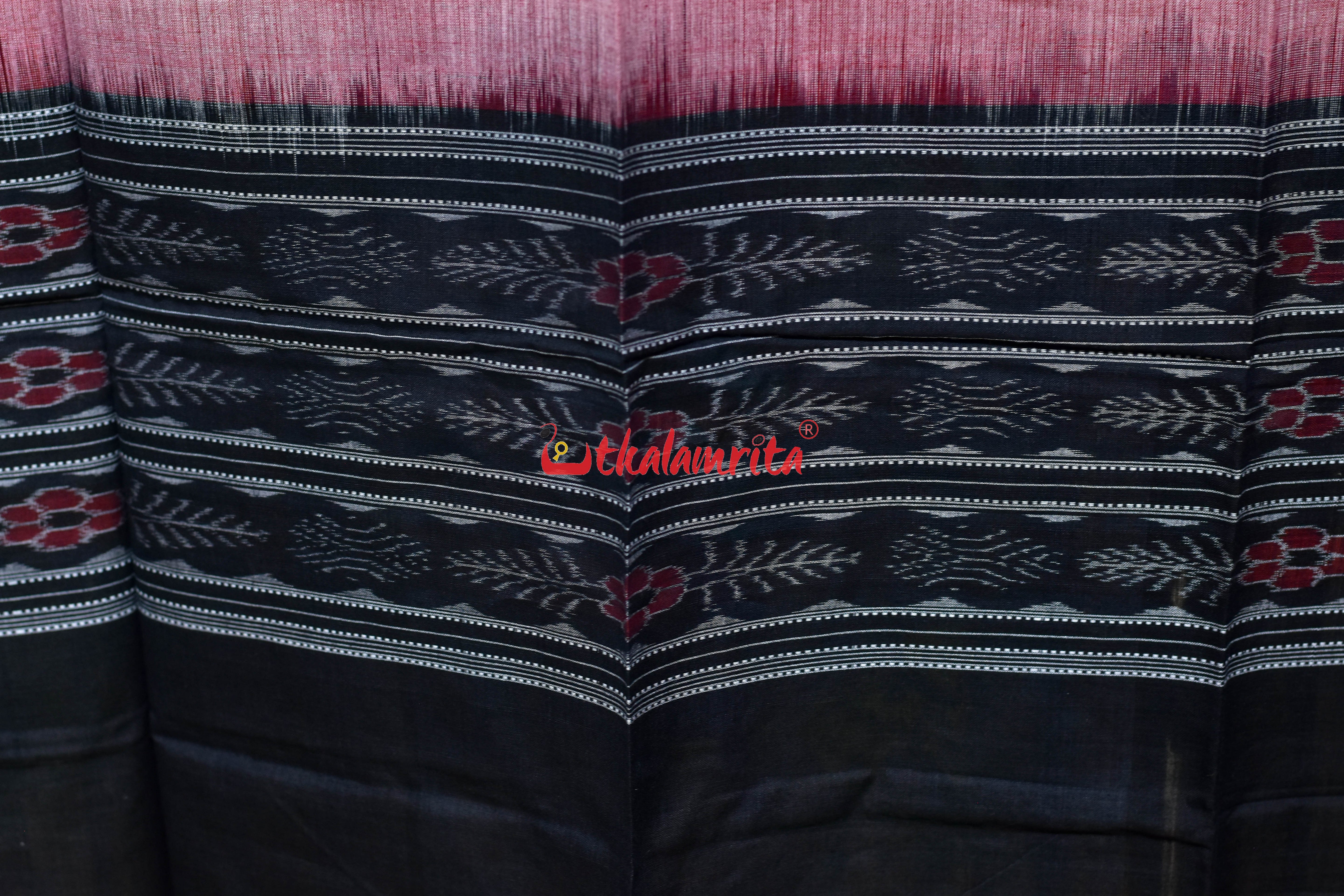 Peach Black Flower Bandha Cotton (Dupatta)