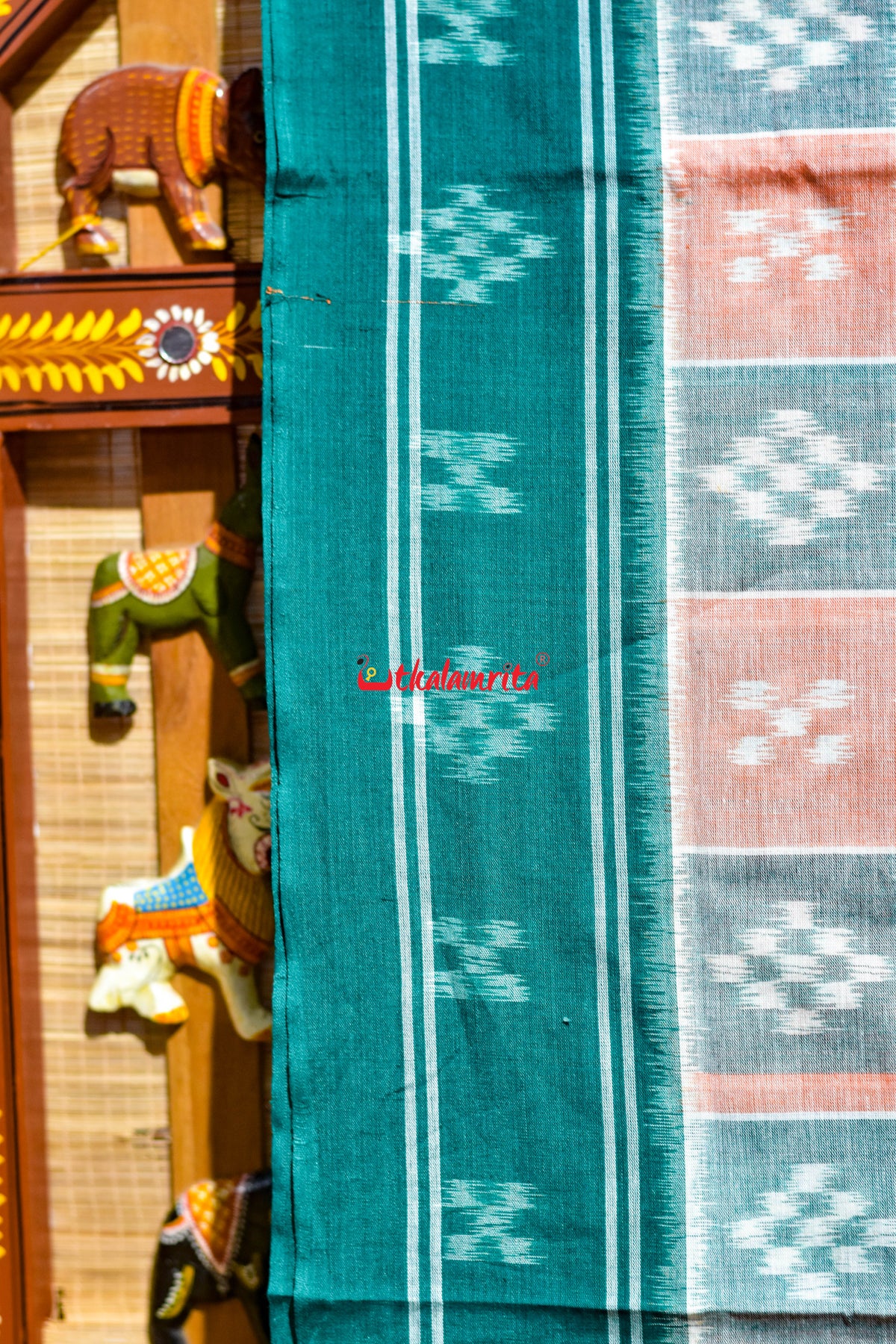 Peach Green Body Pasapali Khandua Cotton Saree