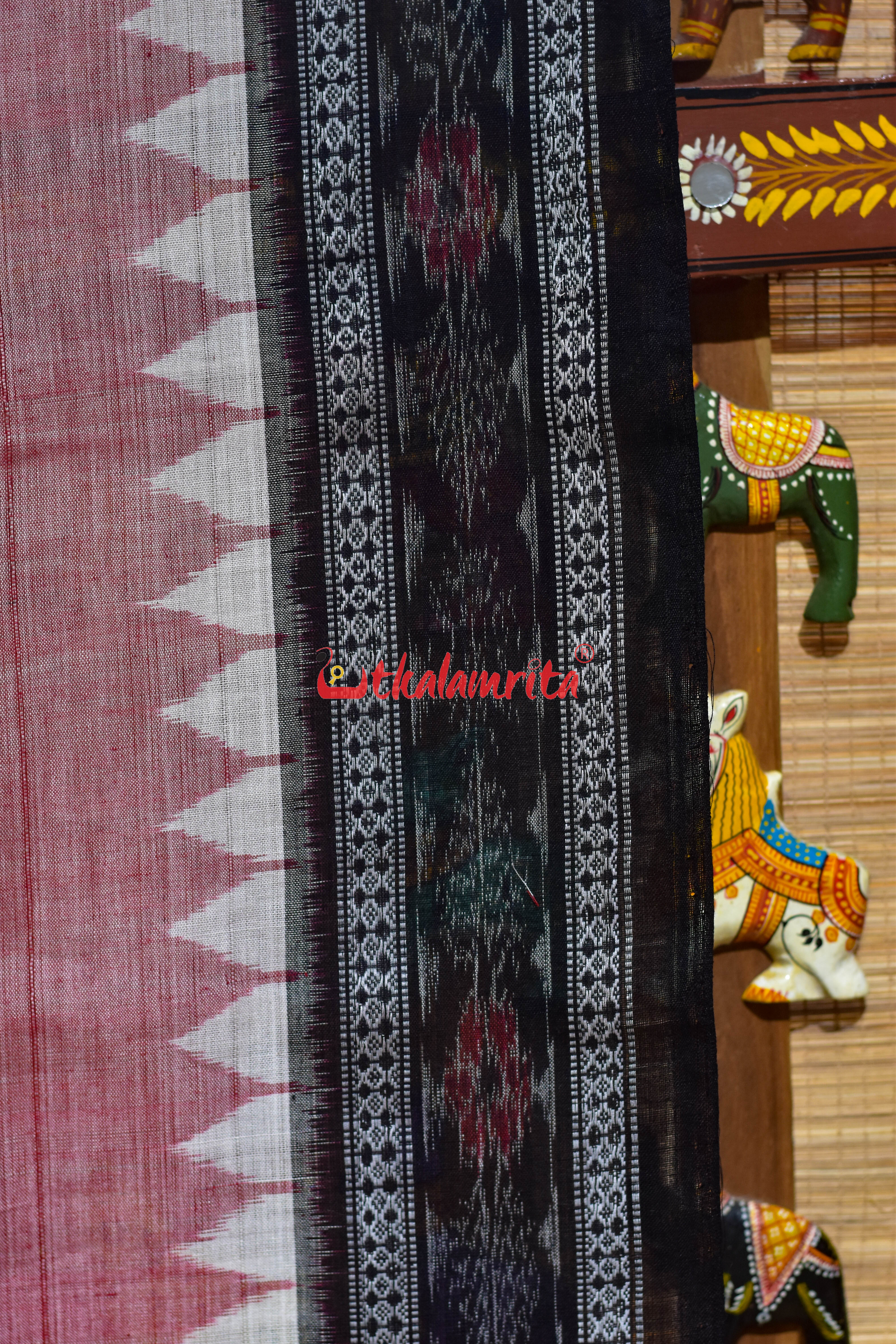 Peach Black Flower Bandha Cotton (Dupatta)