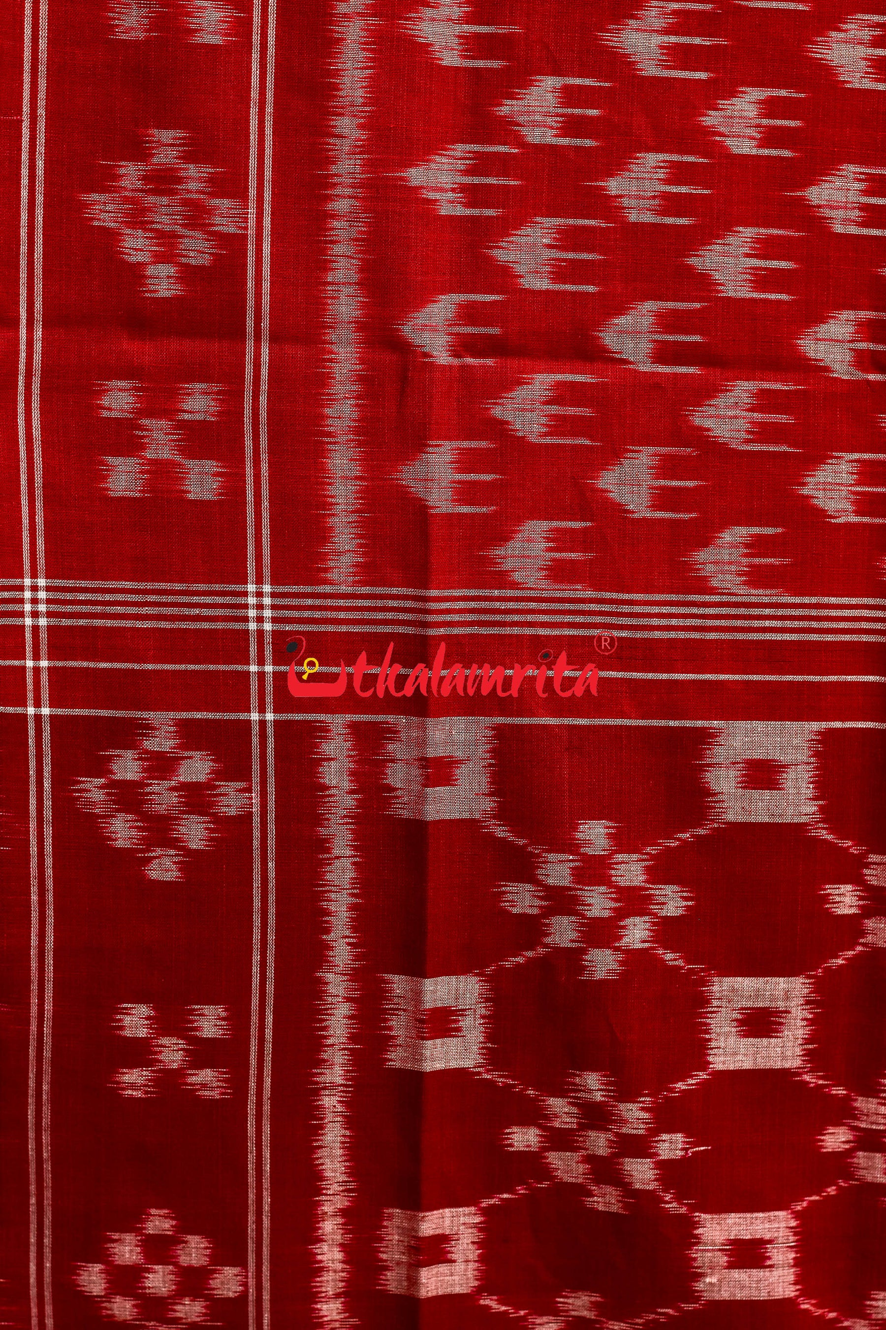 3D Peach Maroon Anchal Chain Khandua Cotton Saree