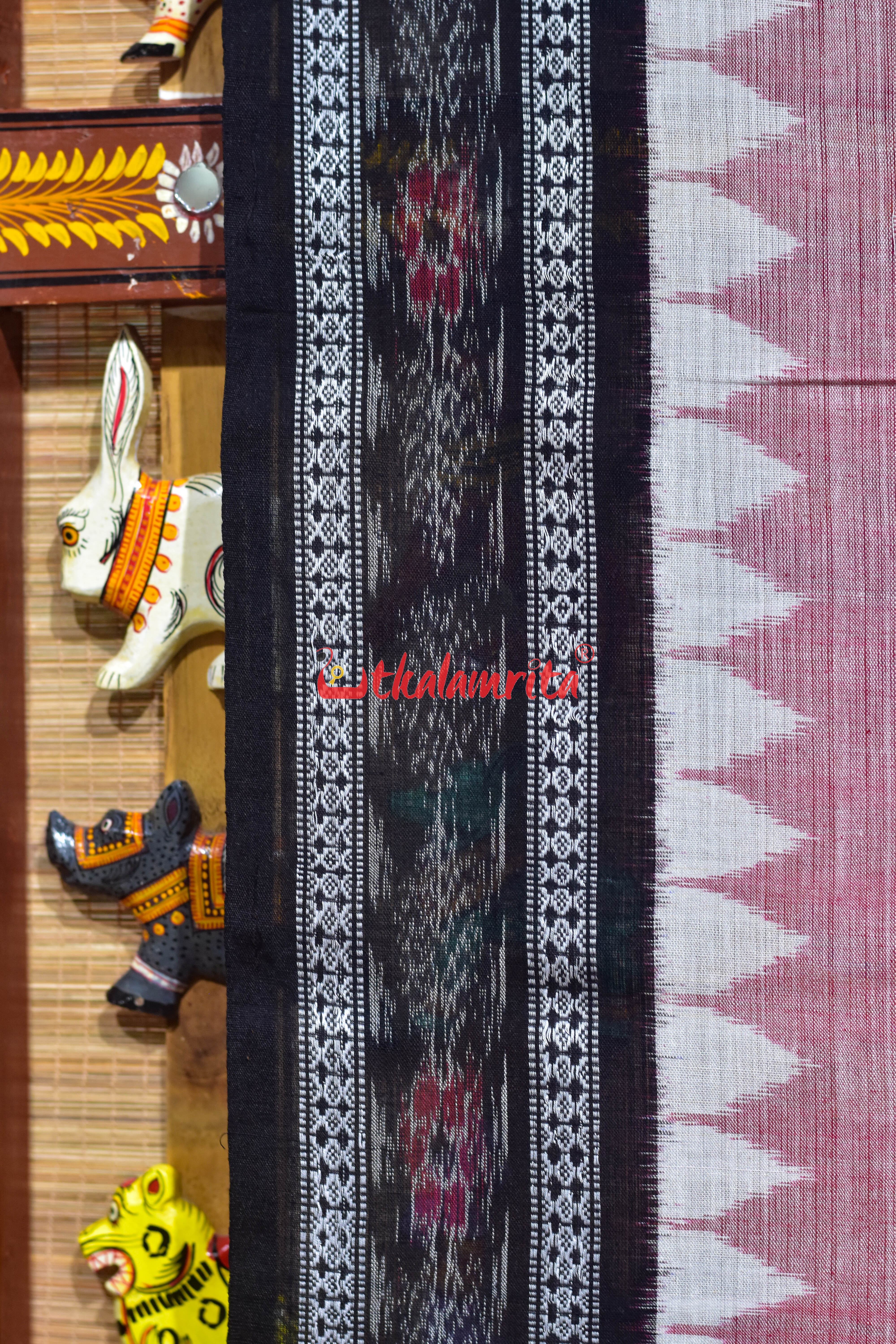 Peach Black Flower Bandha Cotton (Dupatta)