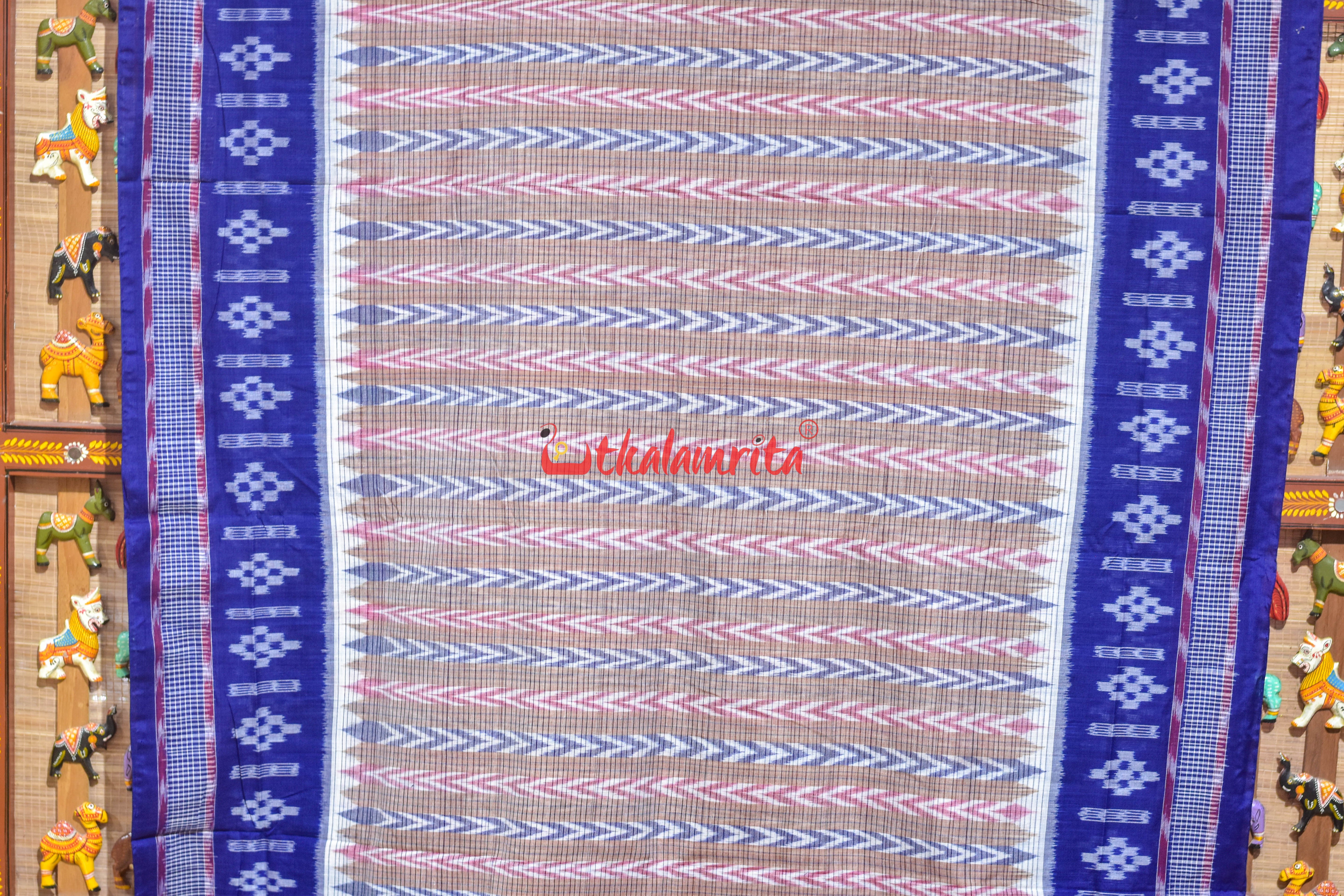 Dhanpatri Cream Blue Cotton Saree