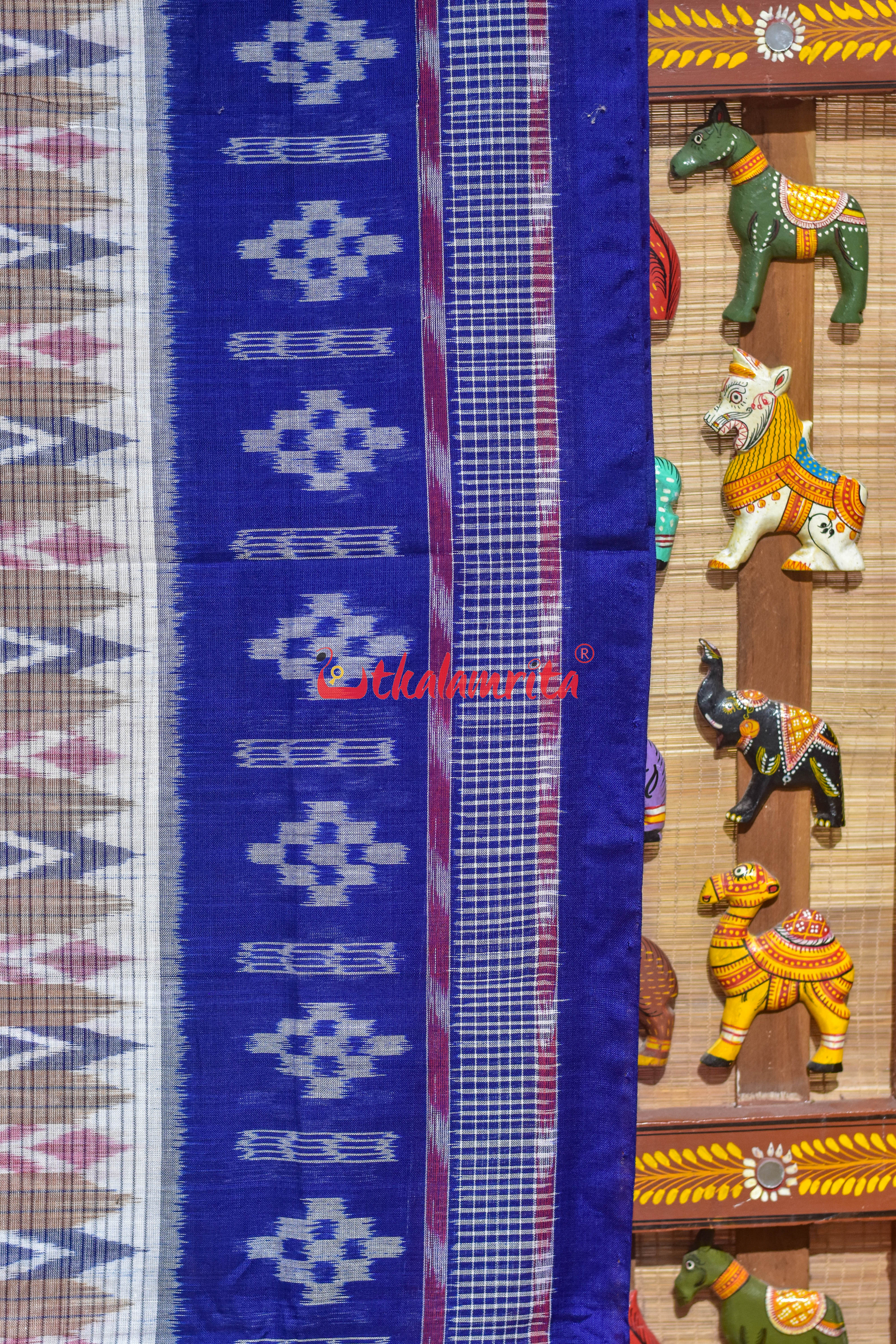 Dhanpatri Cream Blue Cotton Saree