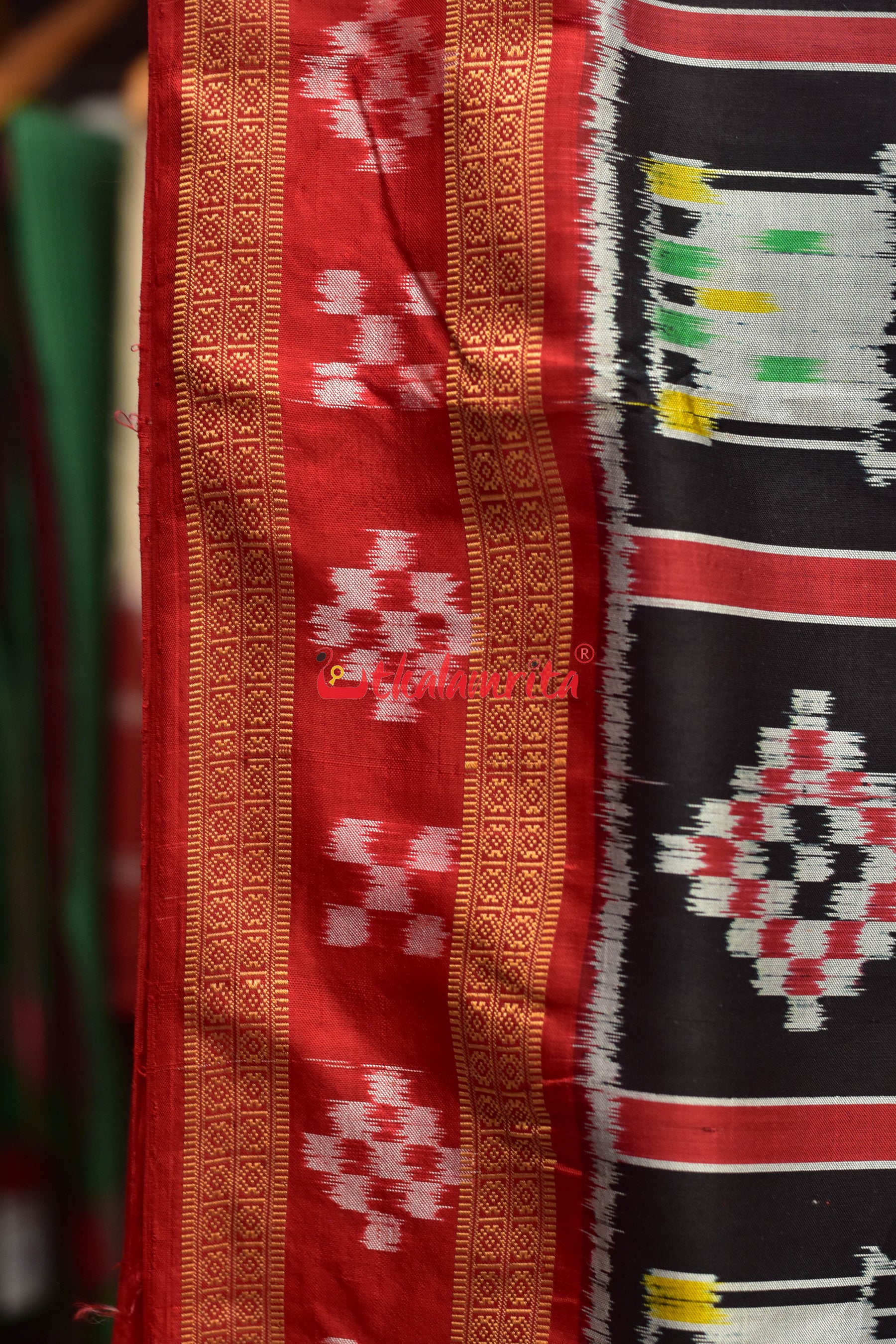 Black Red Pasapali Border Nabakothi Silk Saree