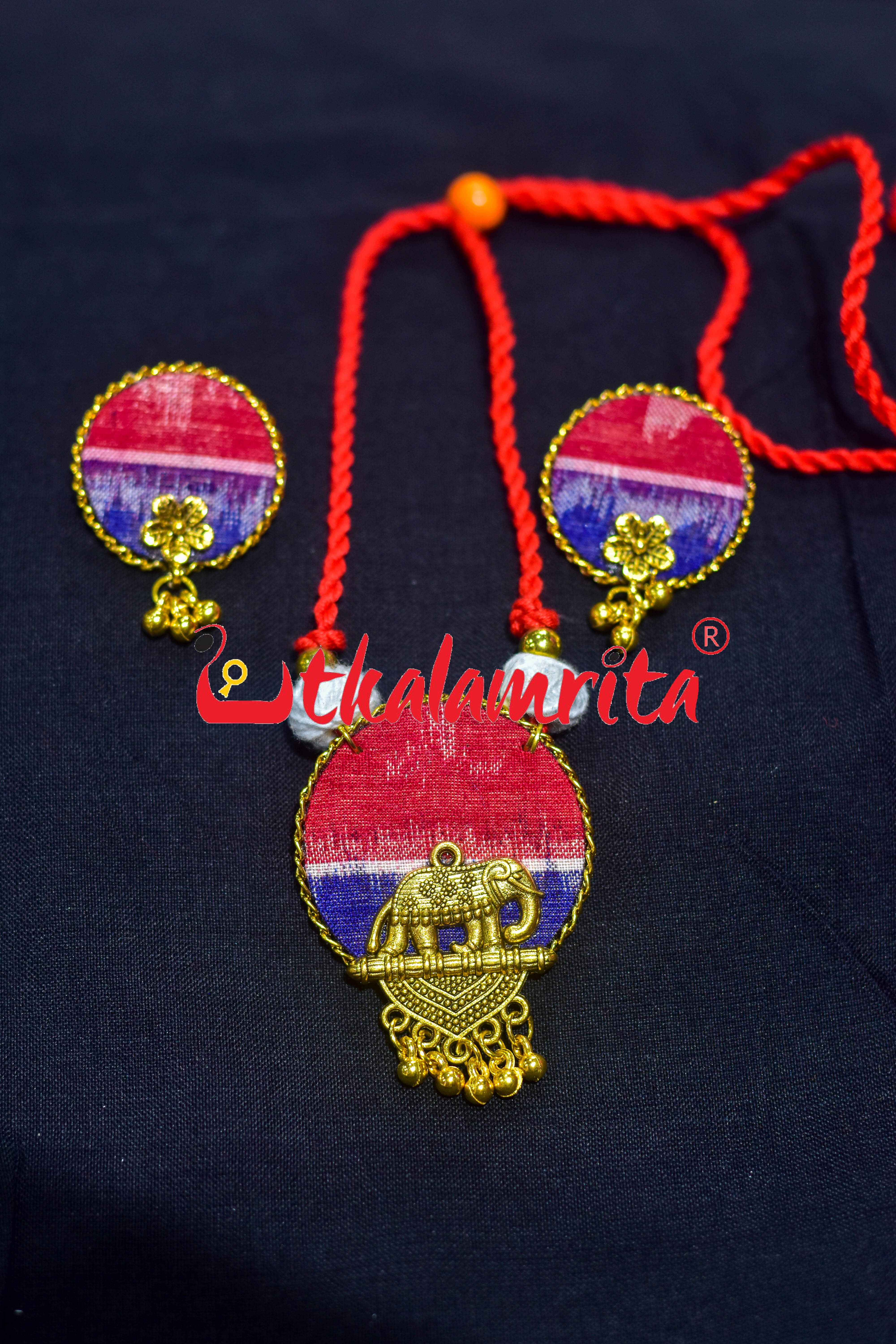 Blue Red Golden Round Small Necklace Set