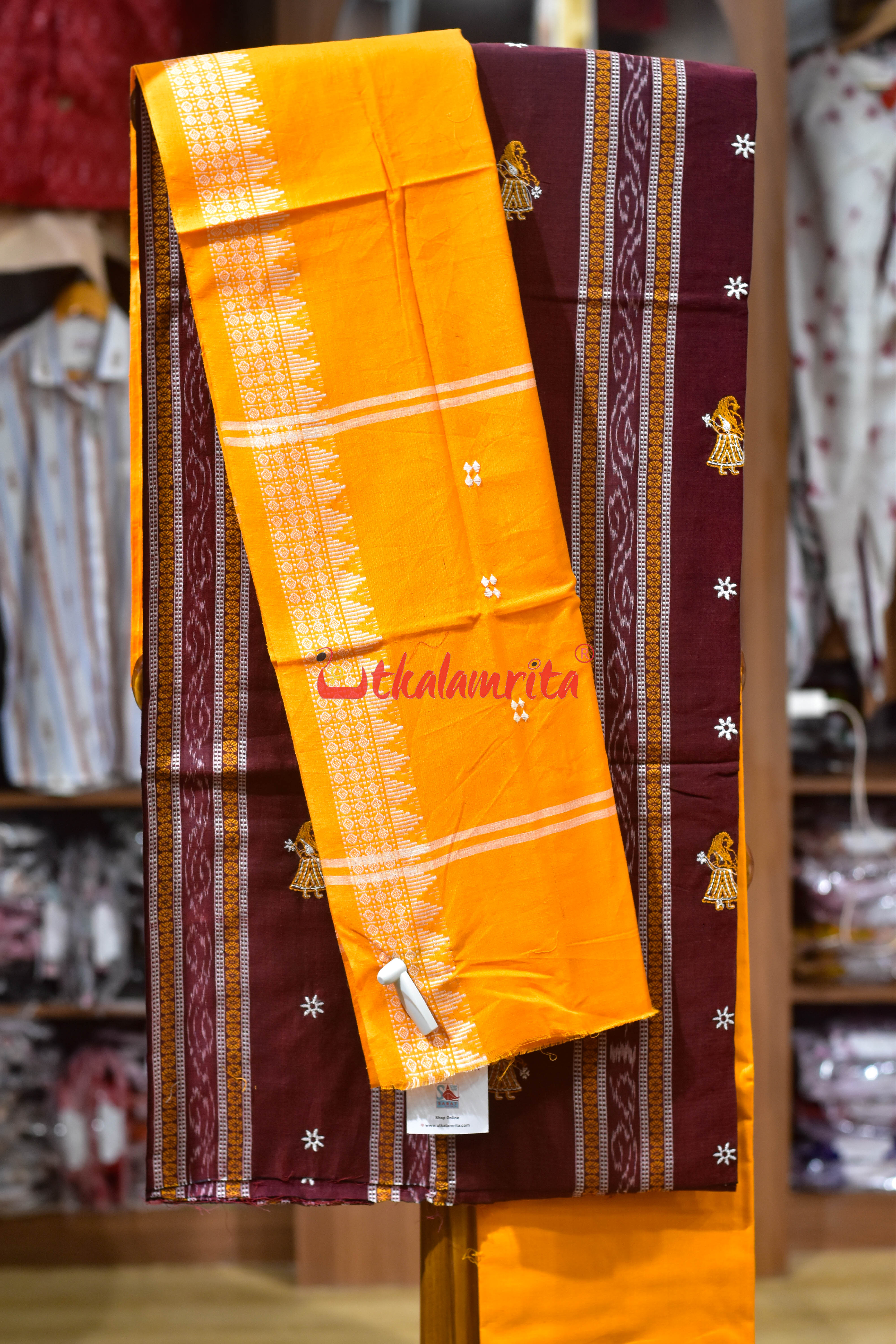 Maroon Yellow Doll Bomkai Cotton Dress Set