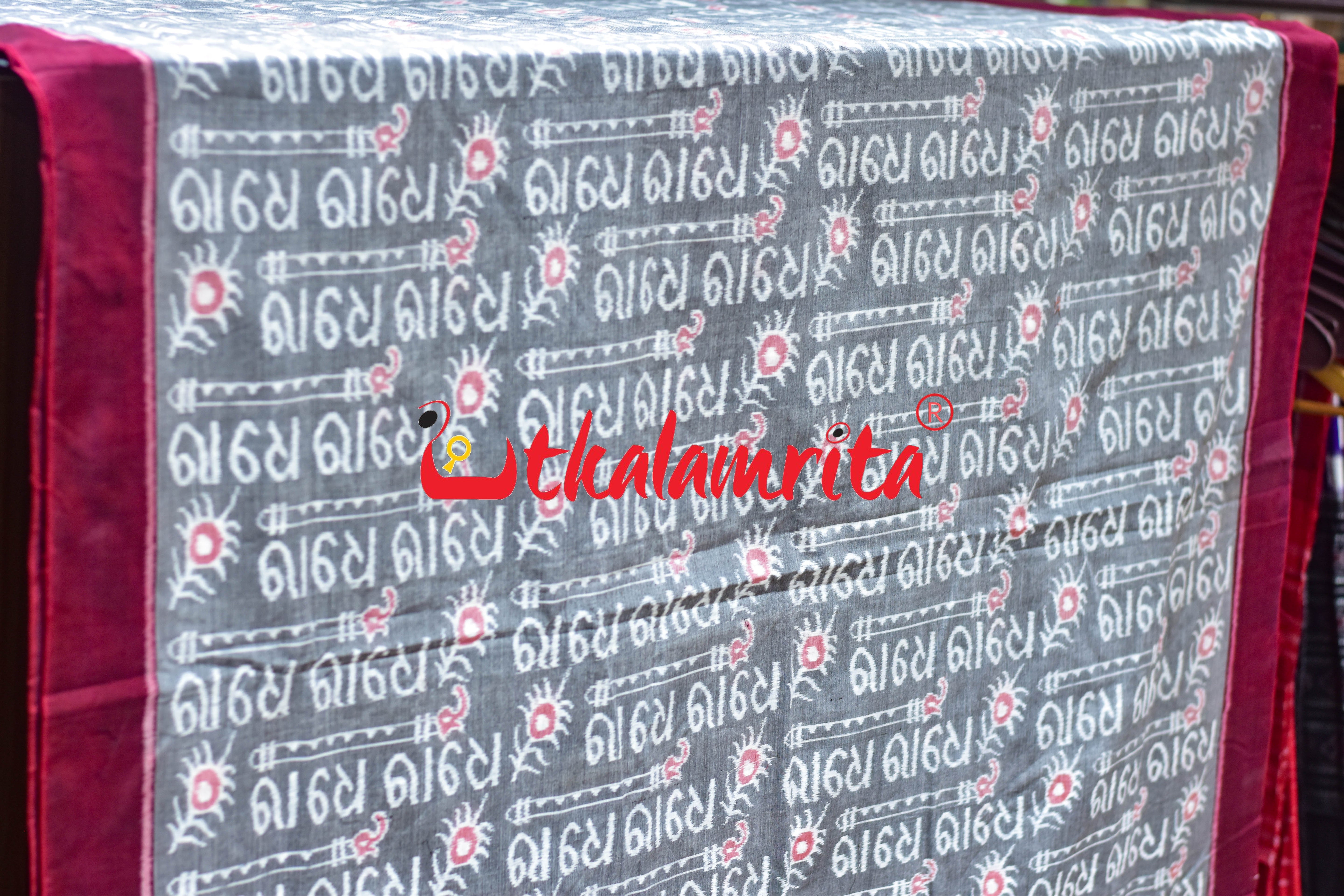 Grey Radhe Radhe Sambalpuri Cotton (Fabric)