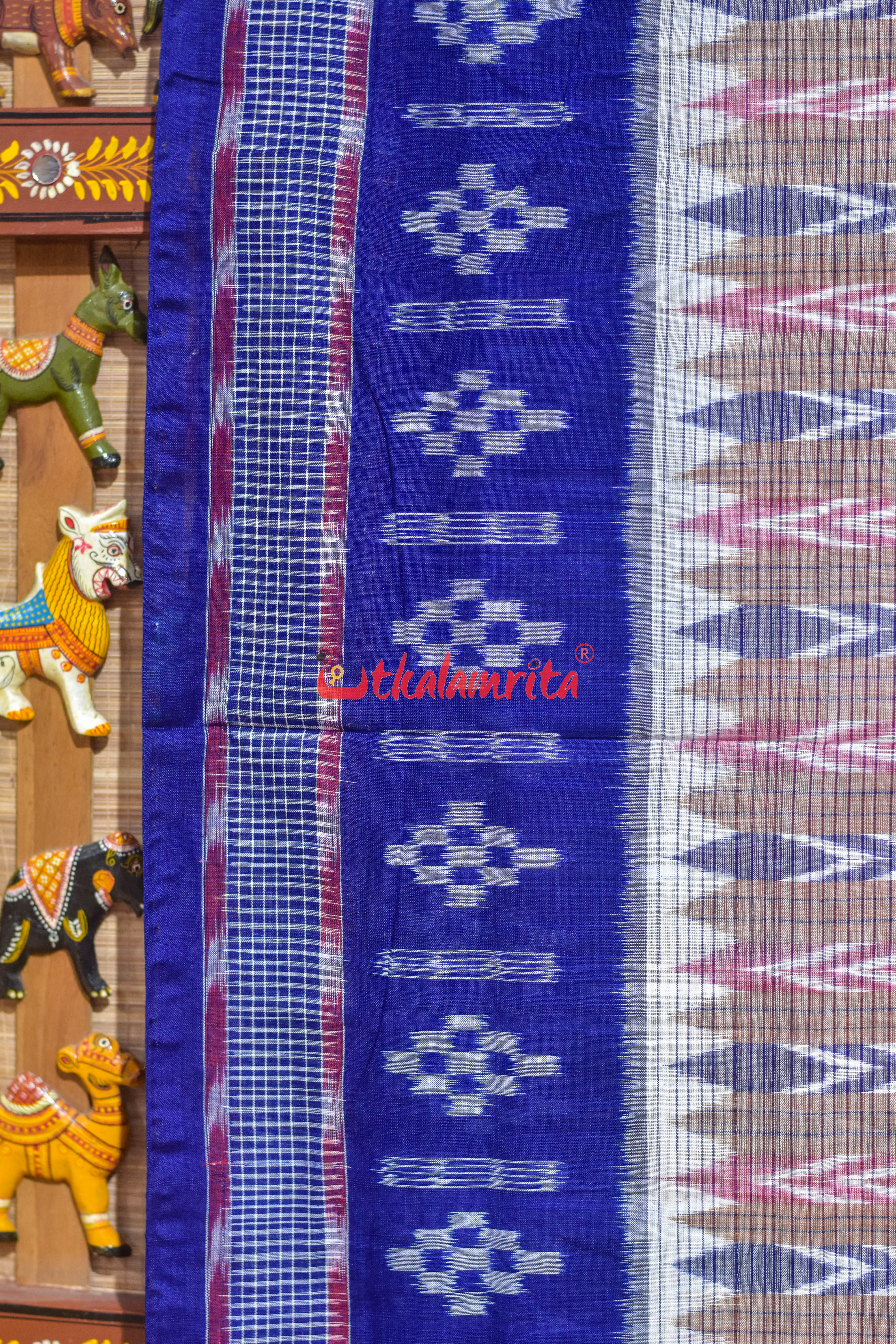 Dhanpatri Cream Blue Cotton Saree