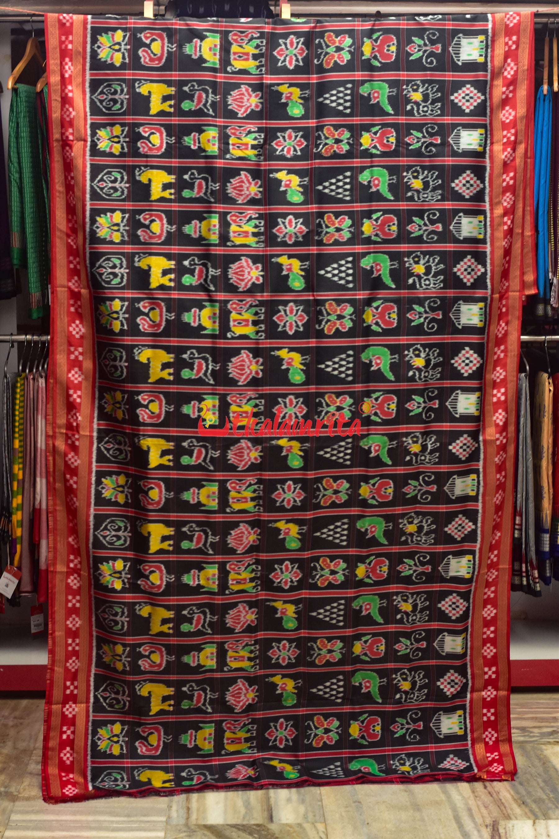 Black Red Pasapali Border Nabakothi Silk Saree