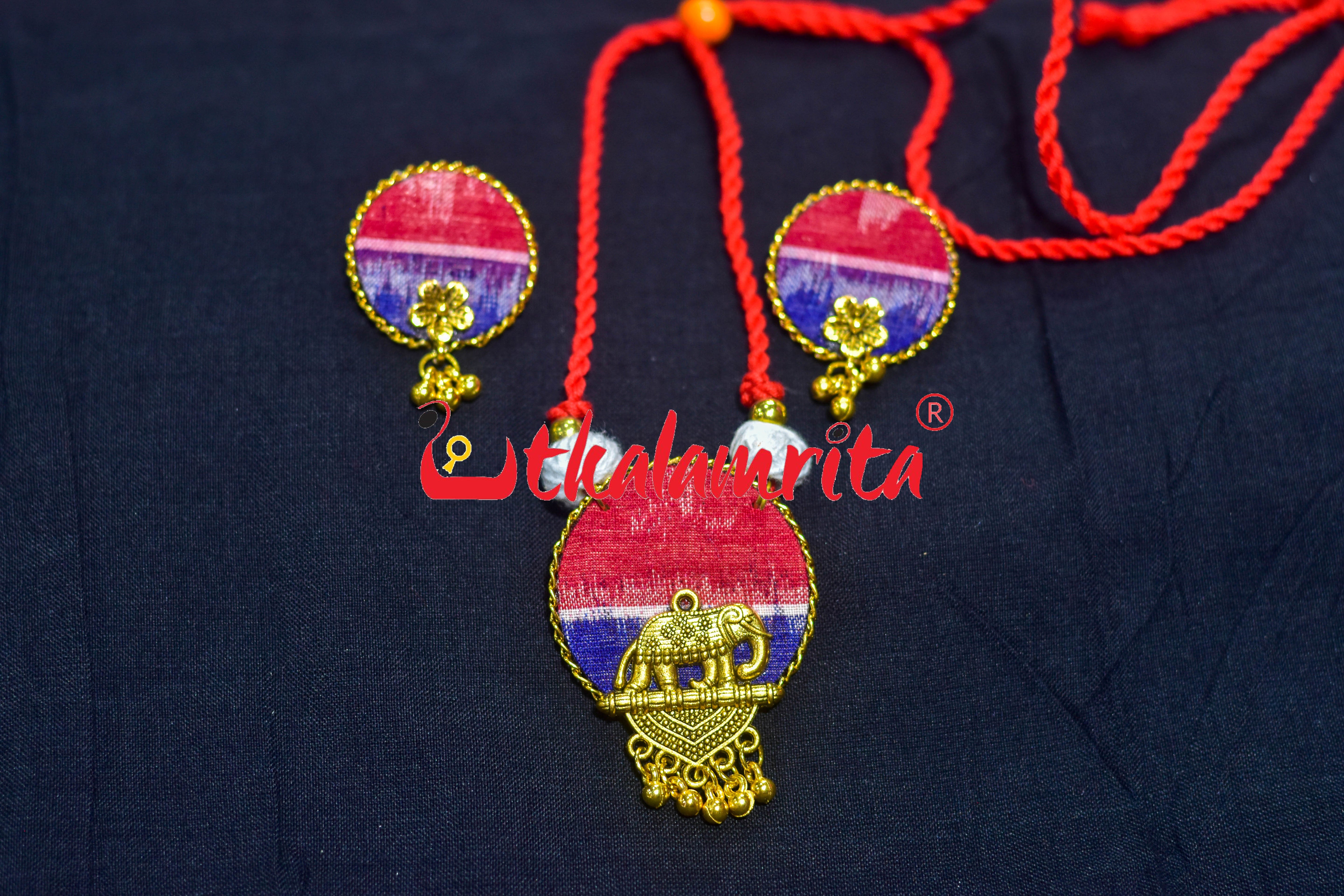 Blue Red Golden Round Small Necklace Set