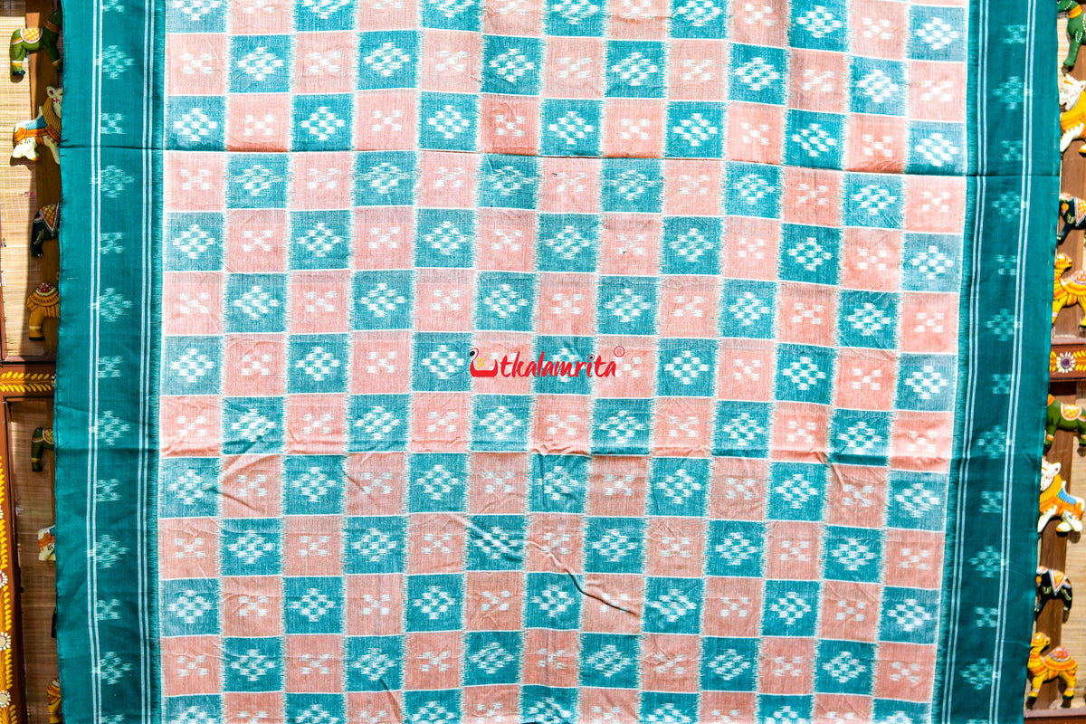 Peach Green Body Pasapali Khandua Cotton Saree