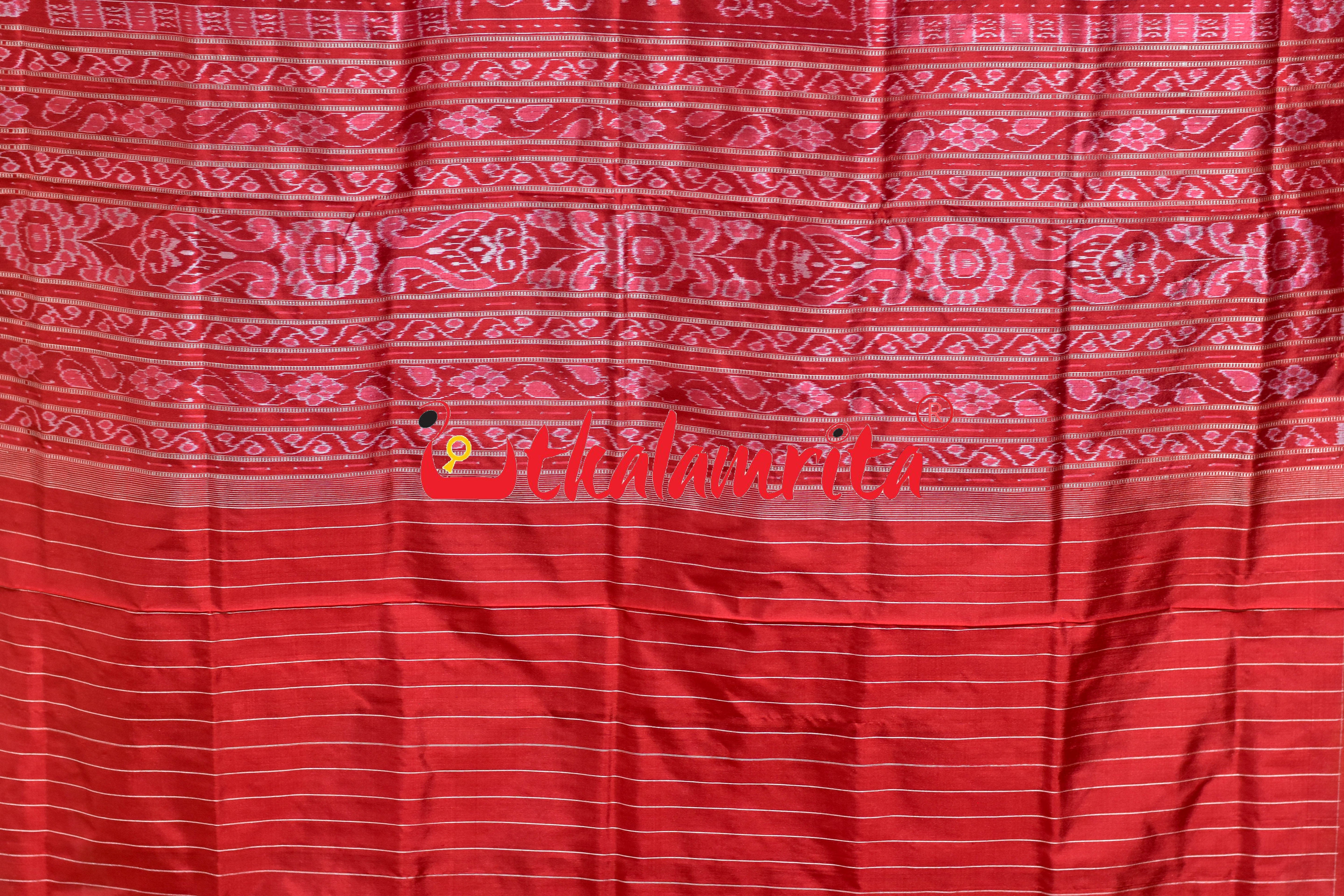 Green Red Deer Theme Sambalpuri Silk Saree