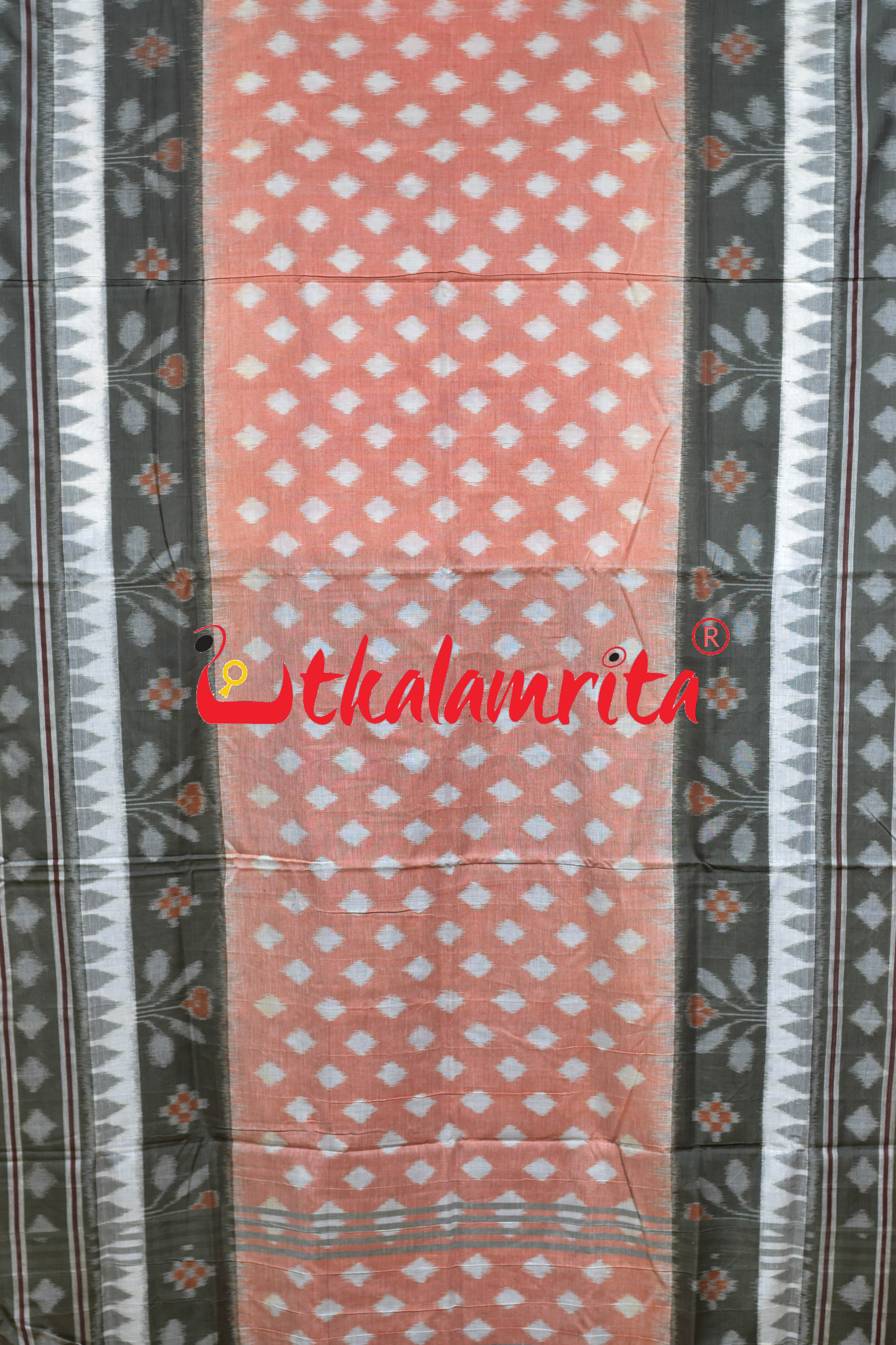 Peach Olive Pasapali Border Khandua Cotton Saree
