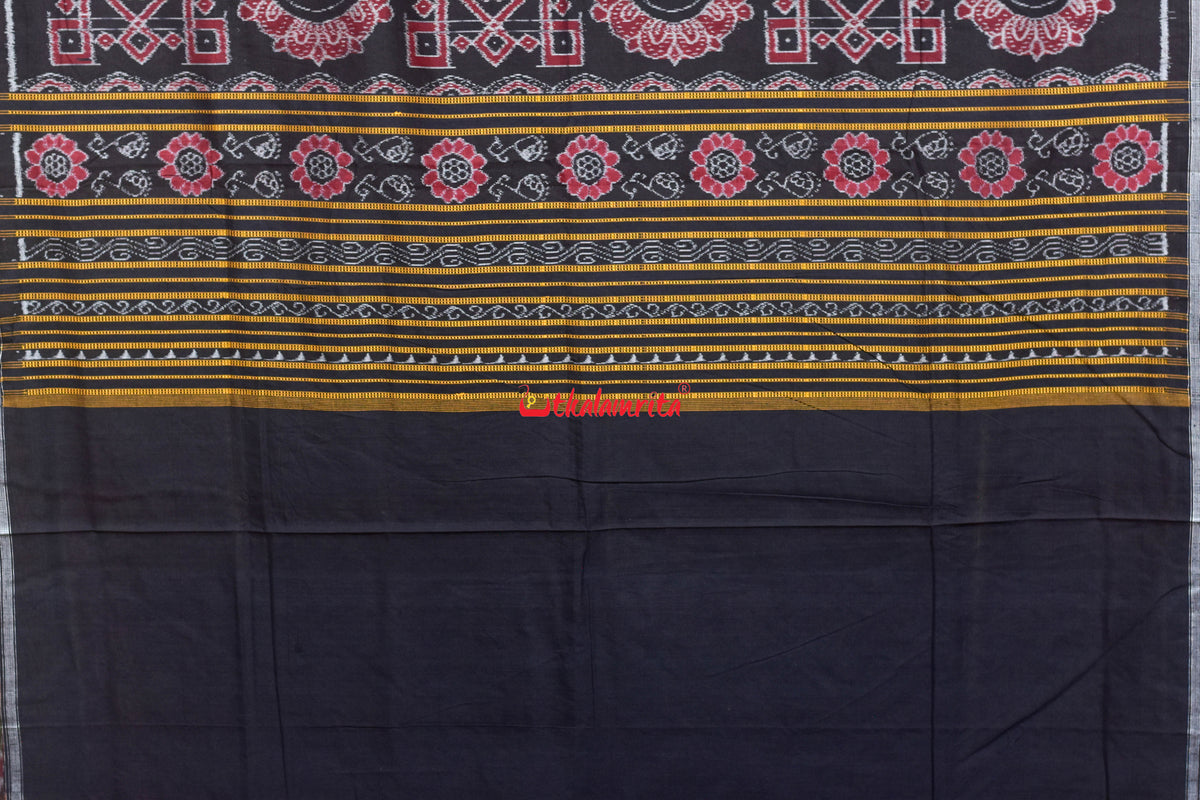 Maroon Black Nua Jhudi Sambalpuri Cotton Saree