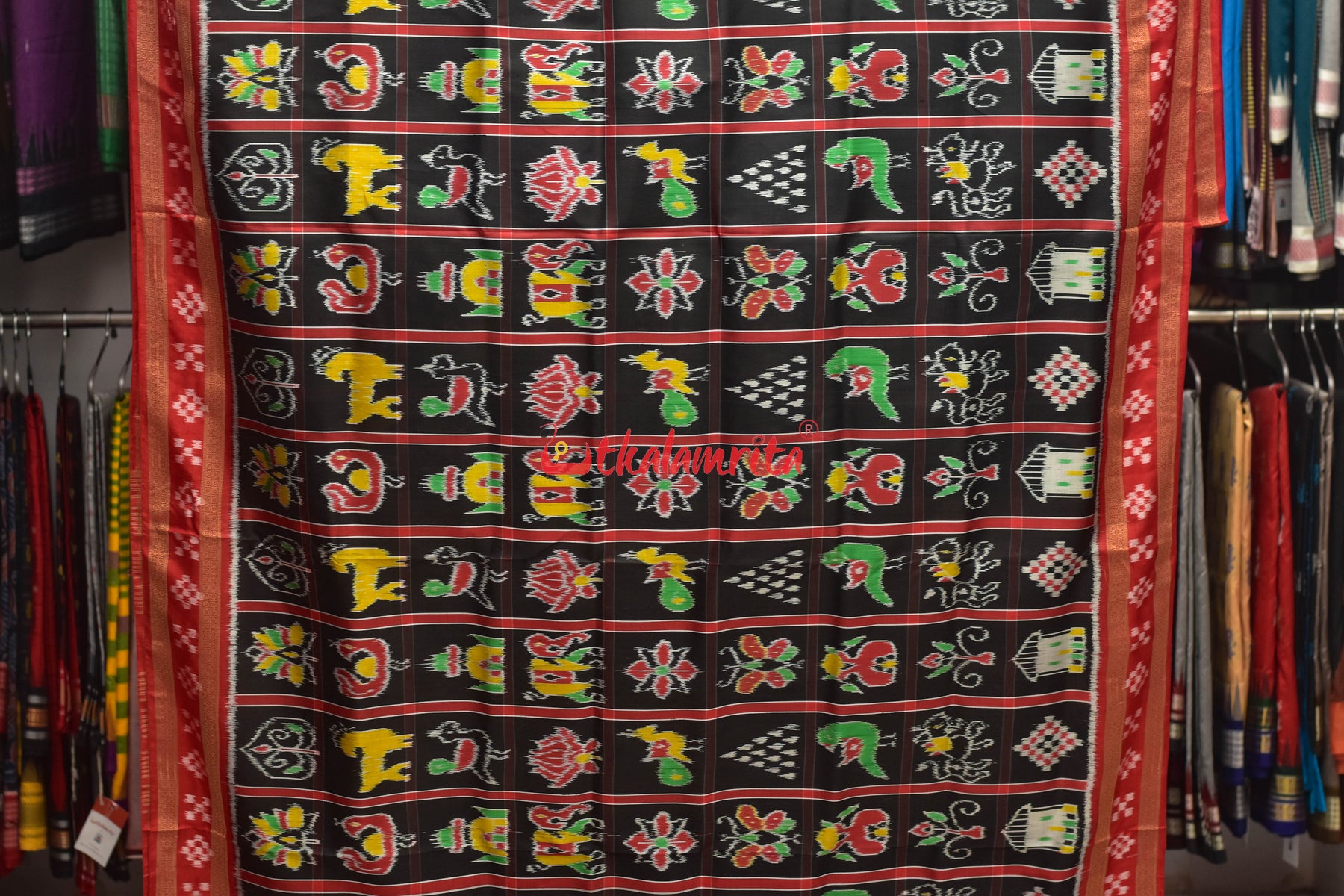 Black Red Pasapali Border Nabakothi Silk Saree