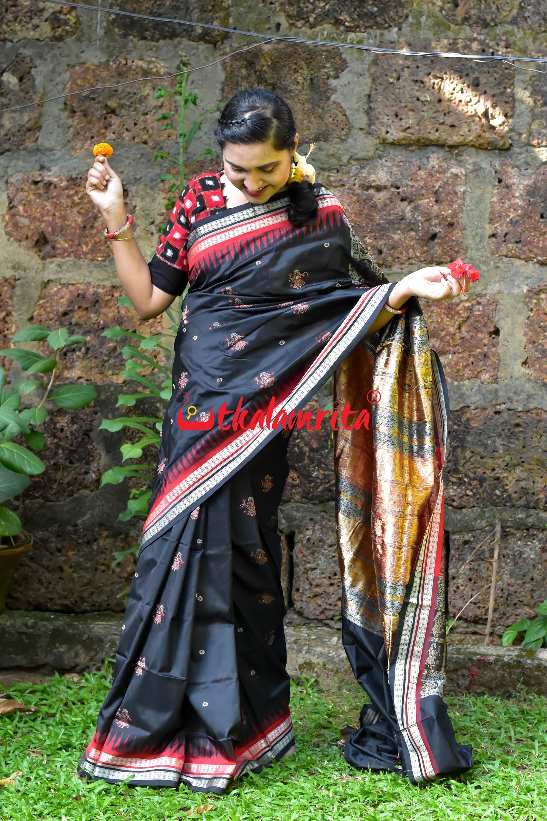 Black Doll Bomkai Double Border Silk Saree
