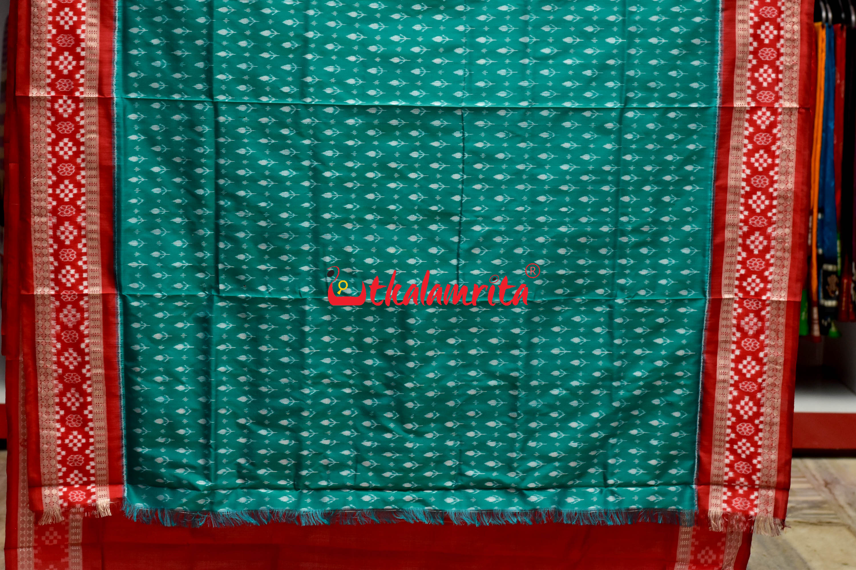 Sea Green Kadha Pasapali Border Sambalpuri Silk