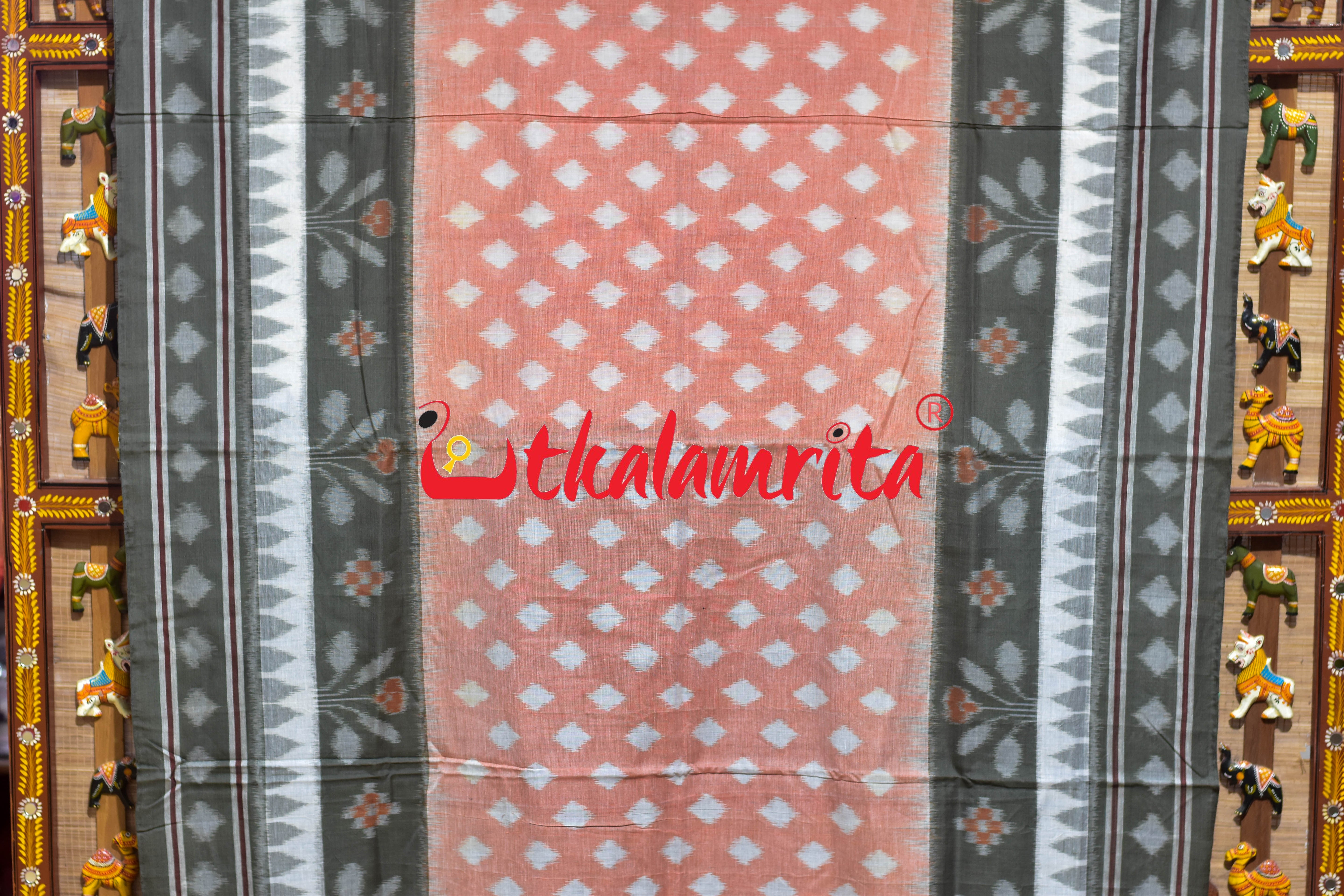 Peach Olive Pasapali Border Khandua Cotton Saree